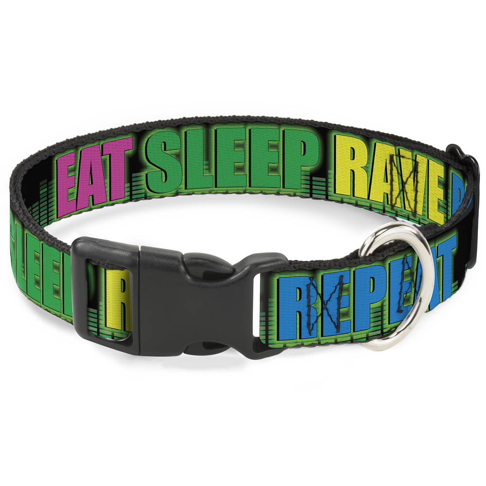 Plastic Clip Collar EAT SLEEP RAVE REPEAT Black/Multi Neon NARROW-Sm (US IMPORT)