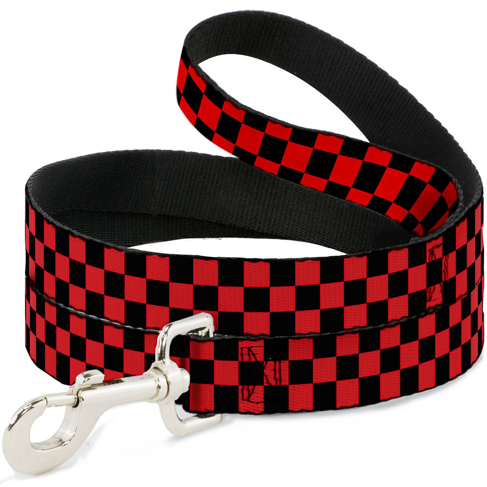 Checker Black Red Narrow Dog Leash 0.5 Inch