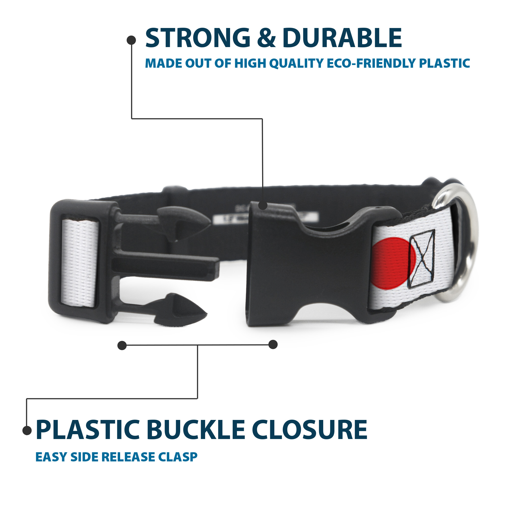 Plastic Clip Collar Japan Flags Large 15-24"