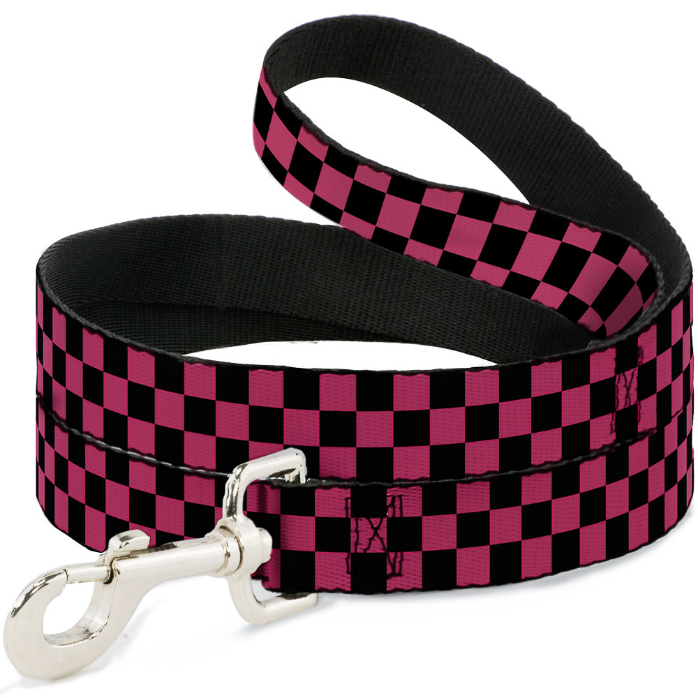Dog Leash Checker Black Honeysuckle Red Narrow 0.5