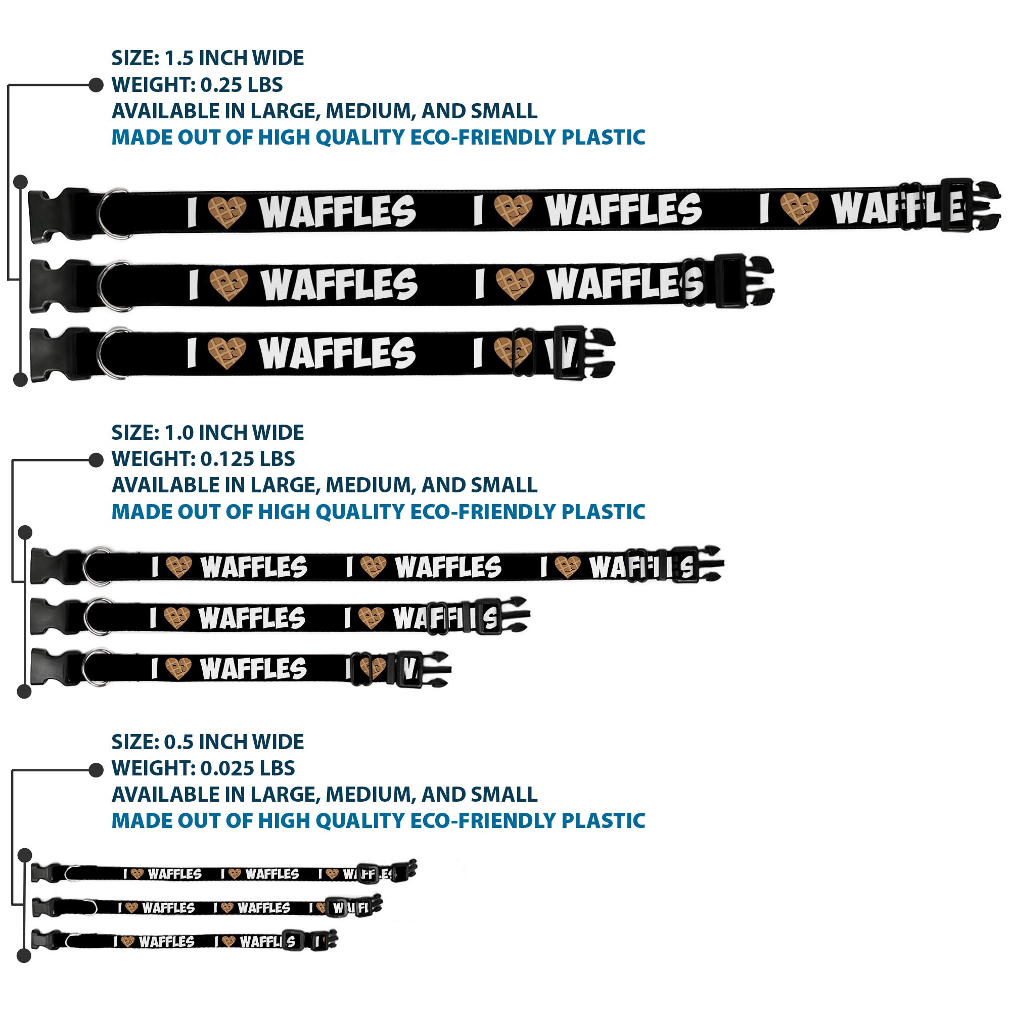 Plastic Clip Collar I "Heart" WAFFLES Text Large 15-24"