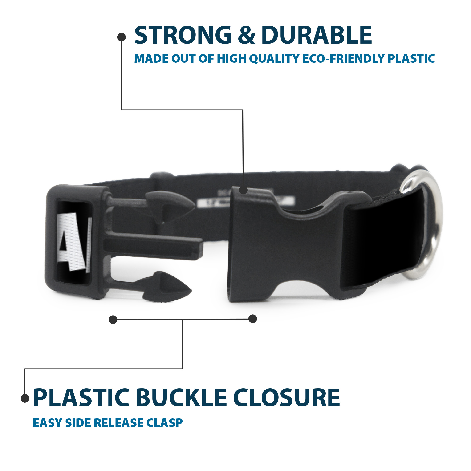 Plastic Clip Collar I "Heart" WAFFLES Text Large 15-24"