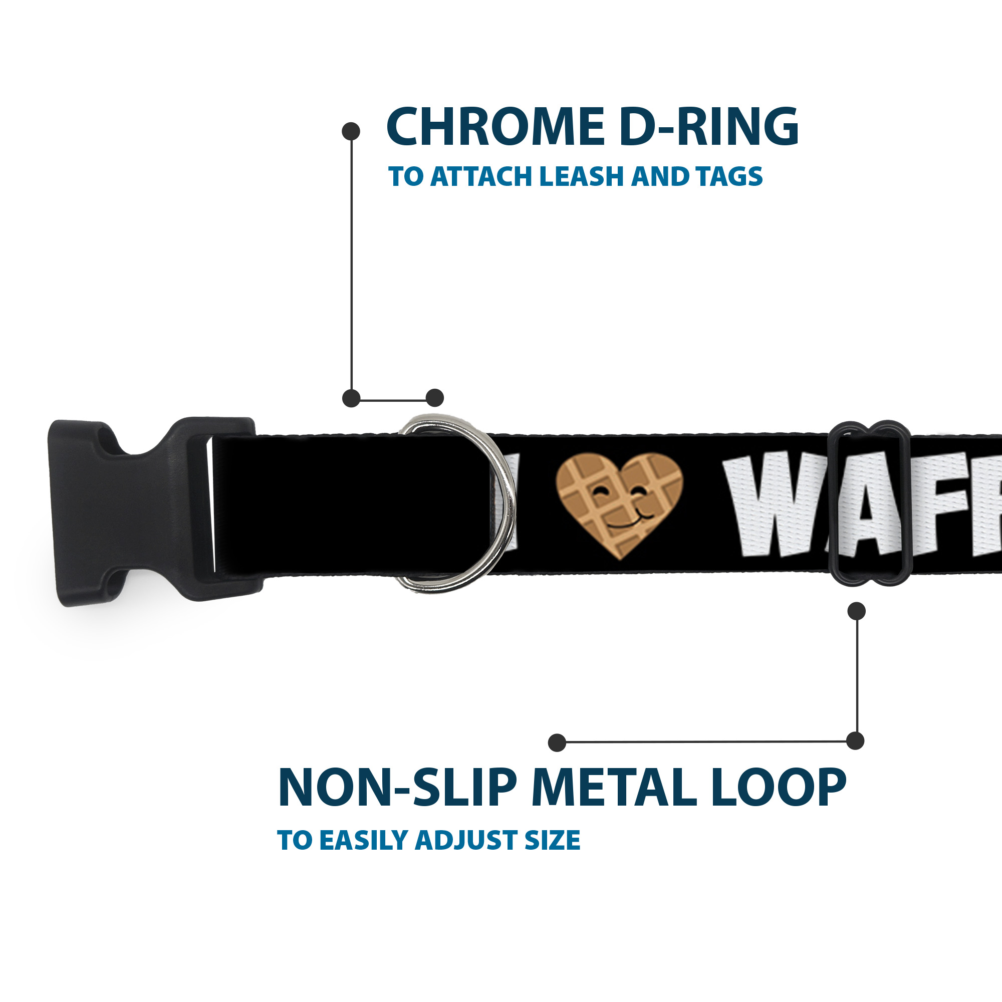 Plastic Clip Collar I "Heart" WAFFLES Text Large 15-24"