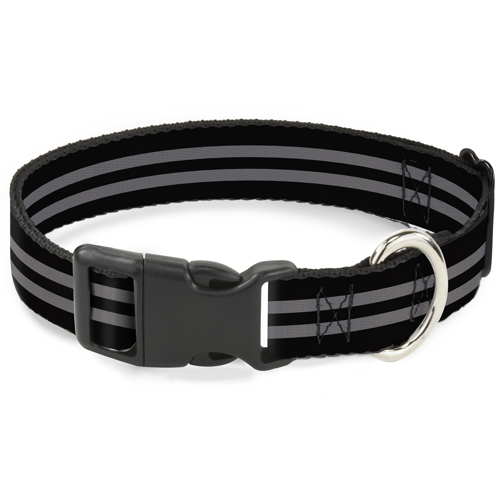 Plastic Clip Collar Stripe Black/Gray NARROW-Medium 8.5-12"