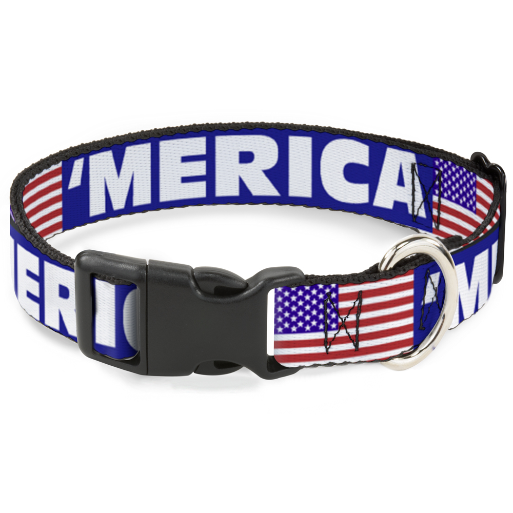 Plastic Clip Collar MERICA/US Flag Blue/White/Red Medium 11-16.5"