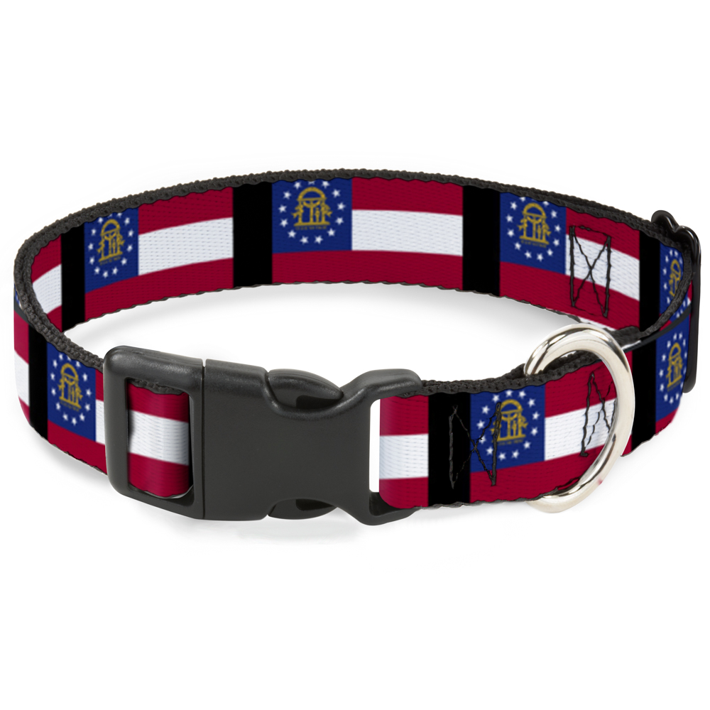 Plastic Clip Collar Georgia Flags/Black Medium 11-16.5"