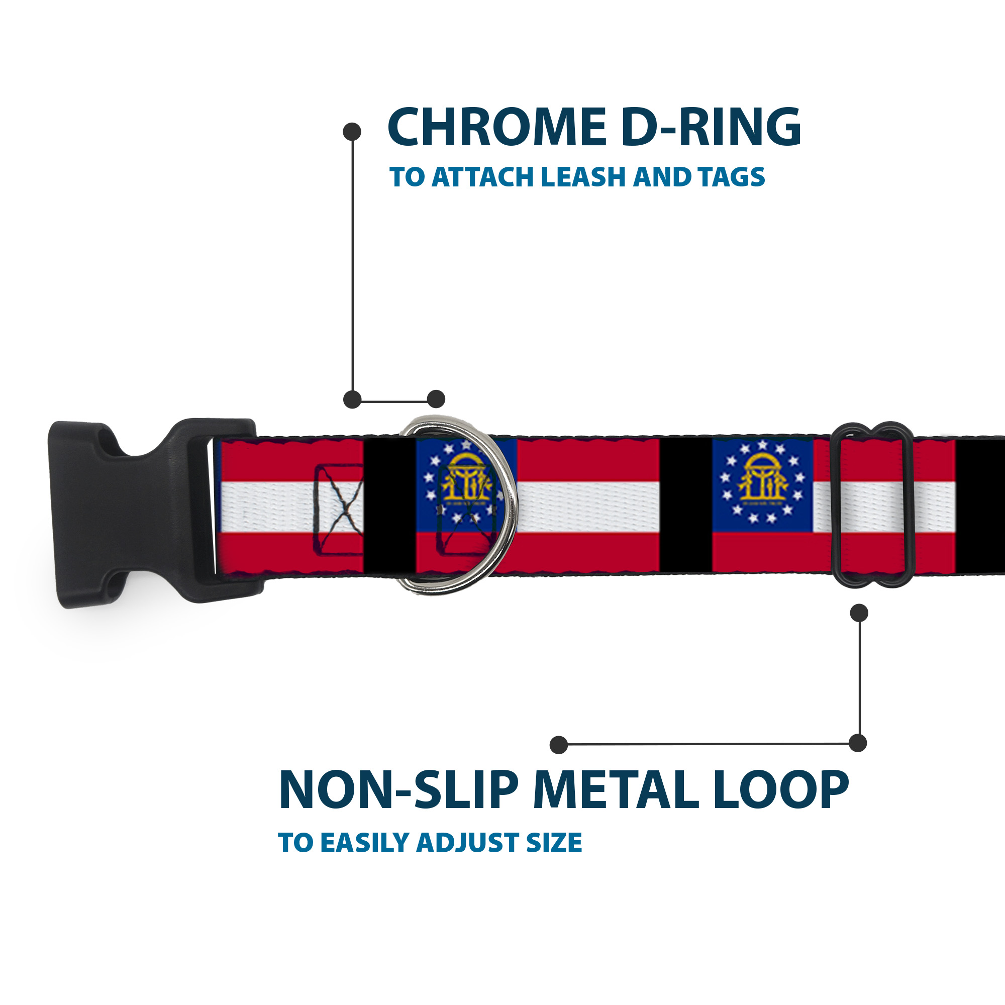 Plastic Clip Collar Georgia Flags/Black Medium 11-16.5"