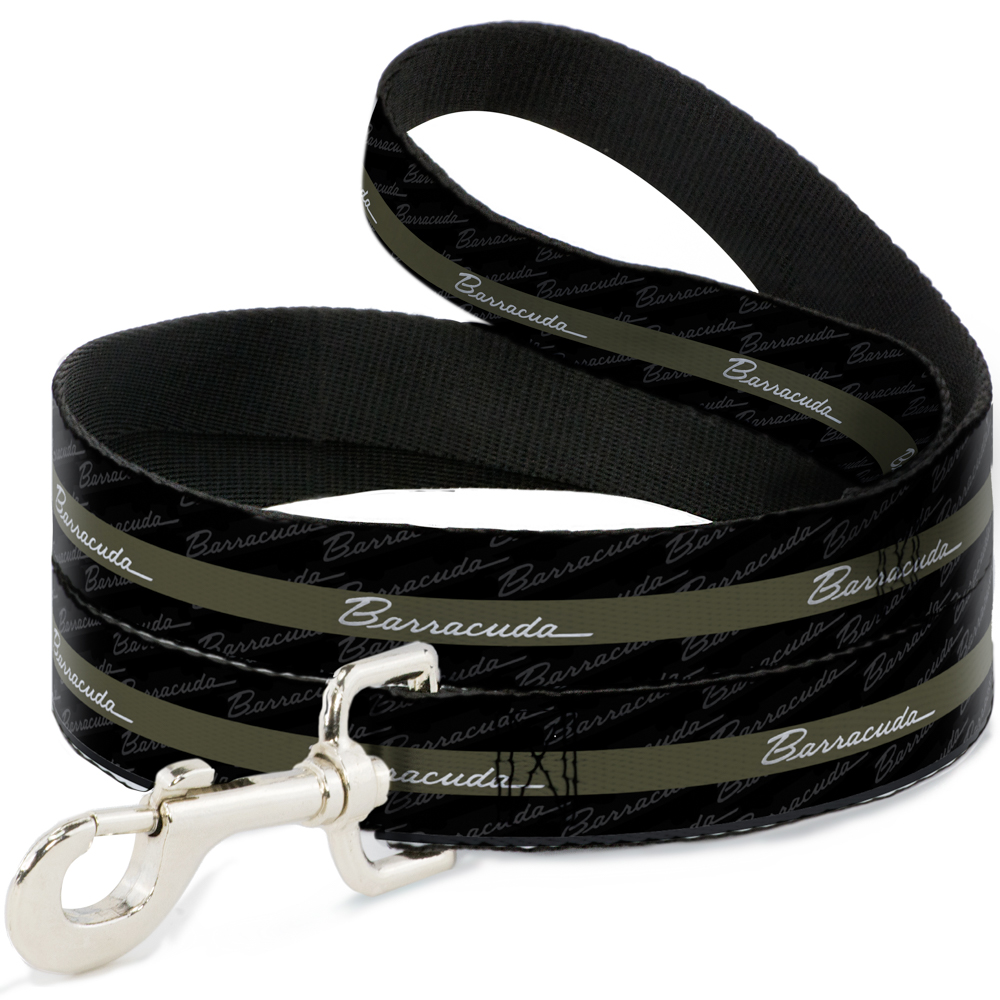 Dog Leash BARRACUDA Script Stripe/Monogram Black/Gray/Olive/Silver NARROW 0.5″