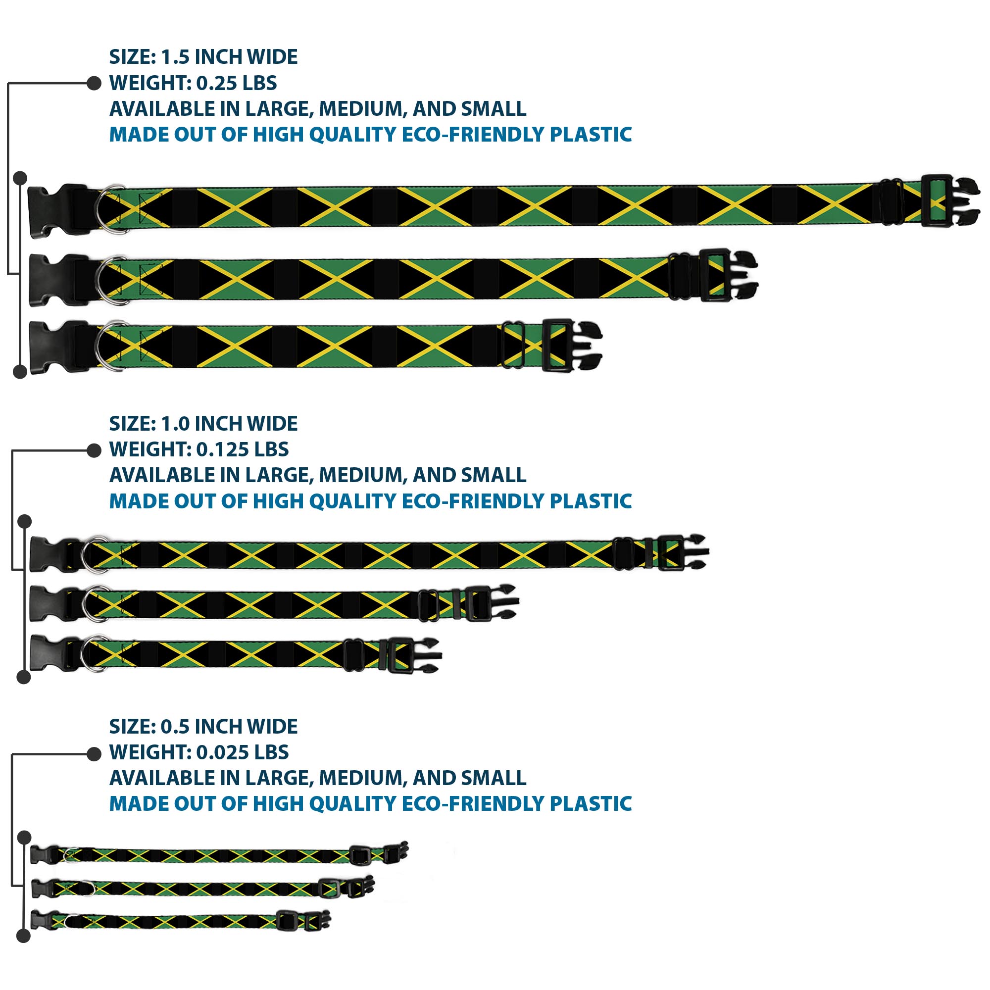 Plastic Clip Collar Jamaica Flags NARROW-Small 7-8.5"