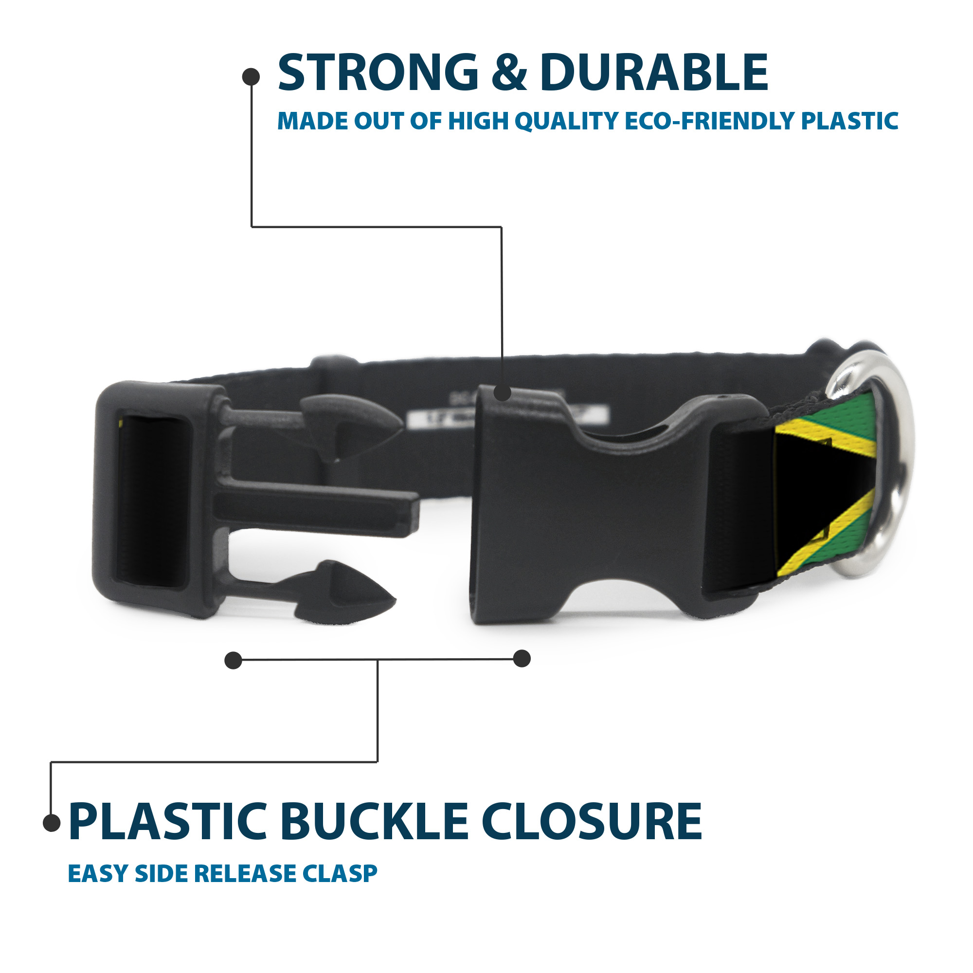 Plastic Clip Collar Jamaica Flags NARROW-Small 7-8.5"