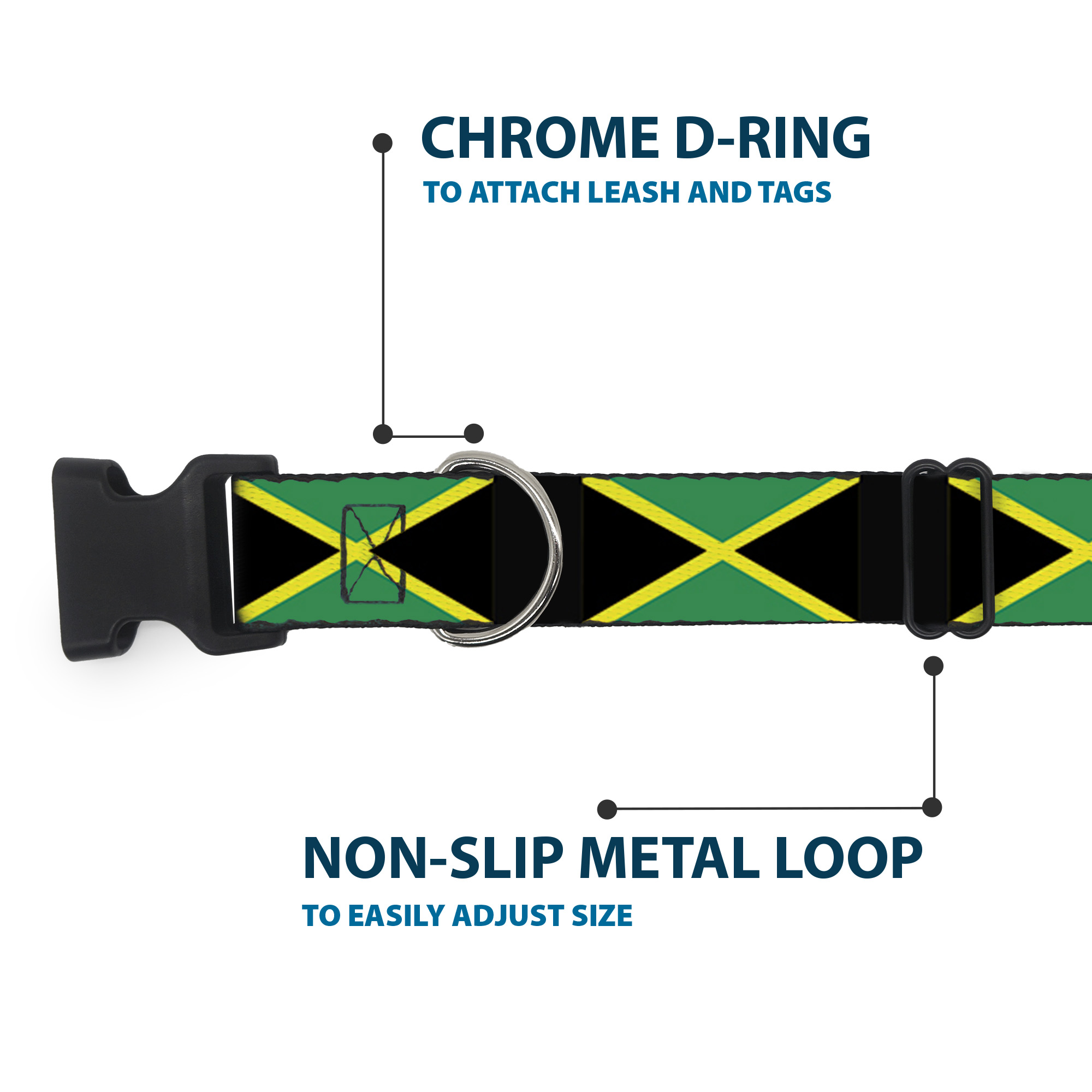 Plastic Clip Collar Jamaica Flags NARROW-Small 7-8.5"