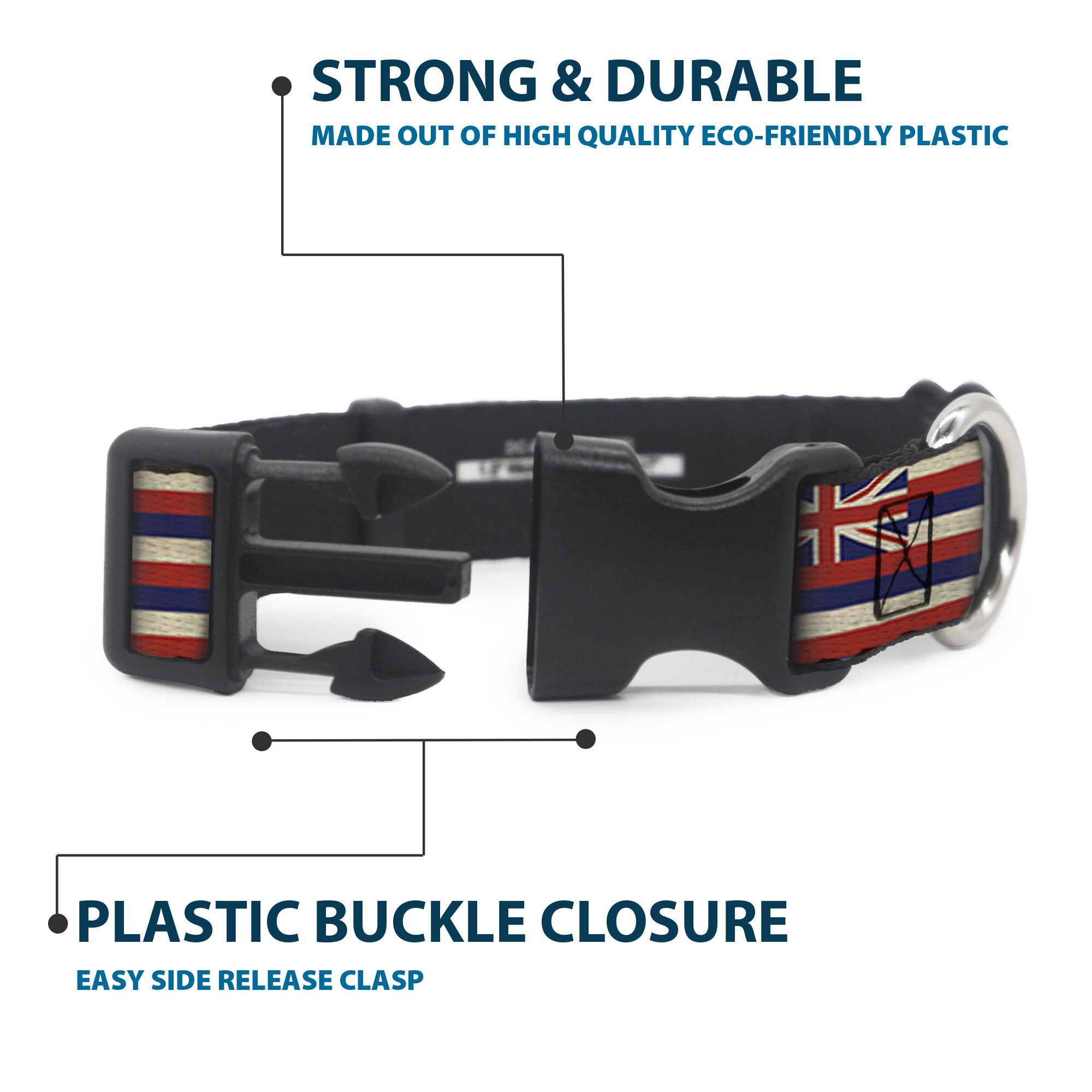 Plastic Clip Collar Hawaii Flags2/Navy NARROW-Medium 8.5-12"