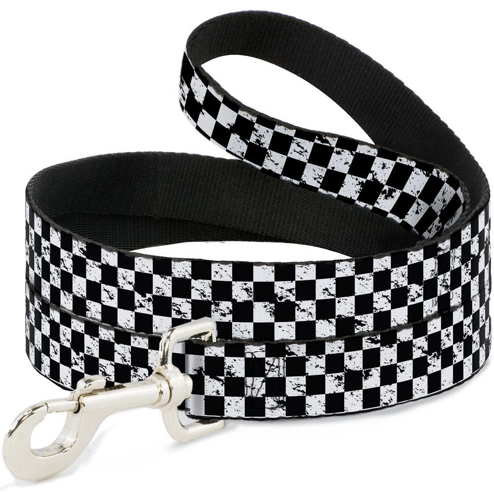 Narrow Checker Weathered Dog Leash Black White