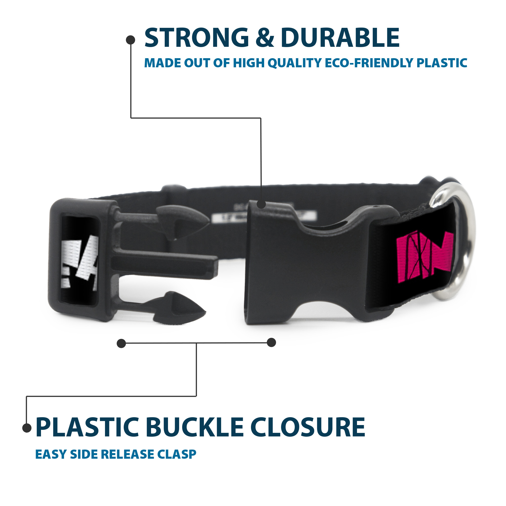 Plastic Clip Collar IN YOUR DREAMS! Black/White/Pink Medium 11-16.5