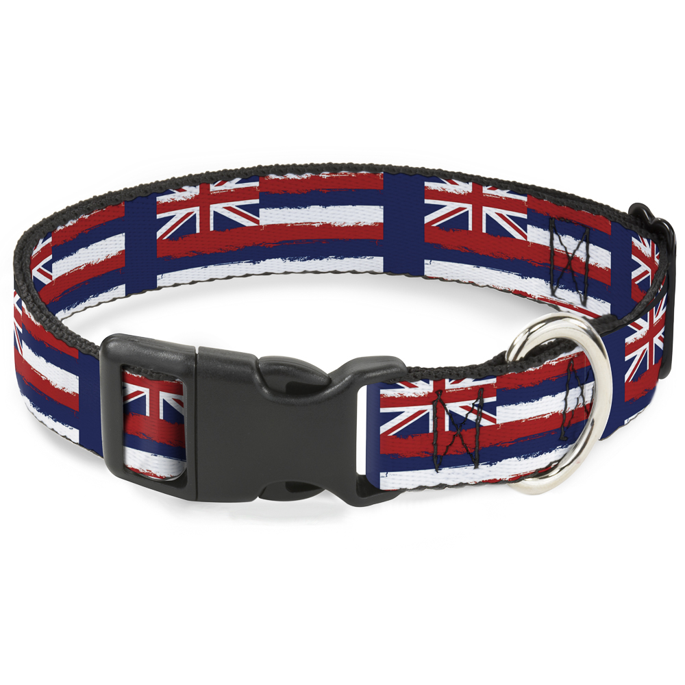 Plastic Clip Collar Hawaii Flags Weathered Blue/Red/White Medium 11-16.5"