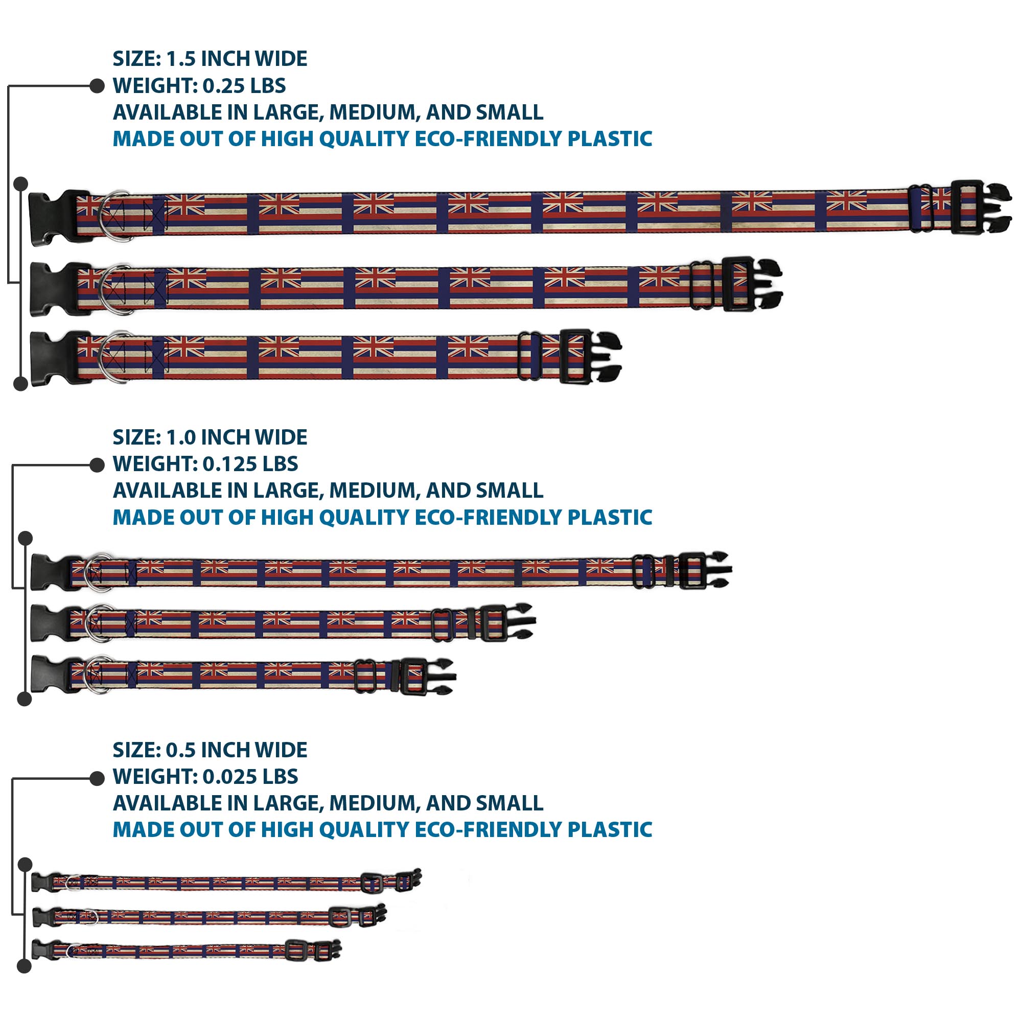 Plastic Clip Collar Hawaii Flags2/Navy NARROW-Small 7-8.5"
