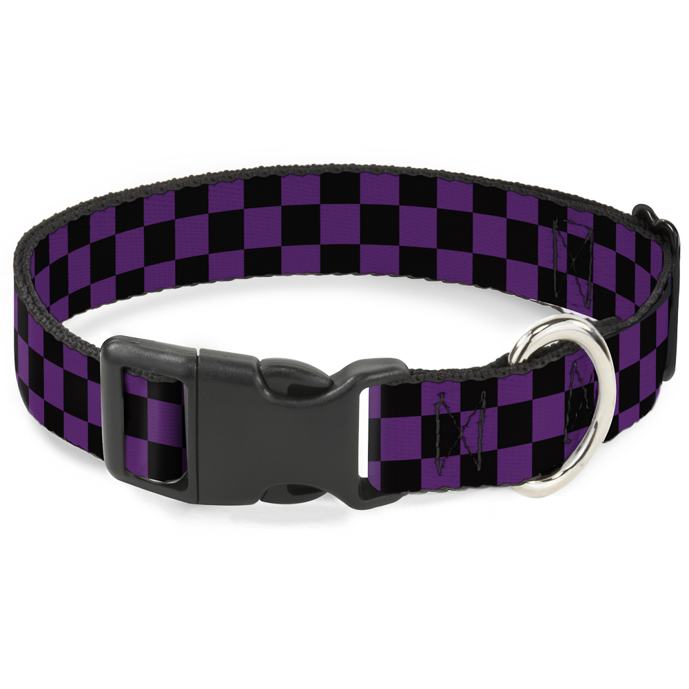 Plastic Clip Collar Checker Black/Purple Medium 11-16.5"