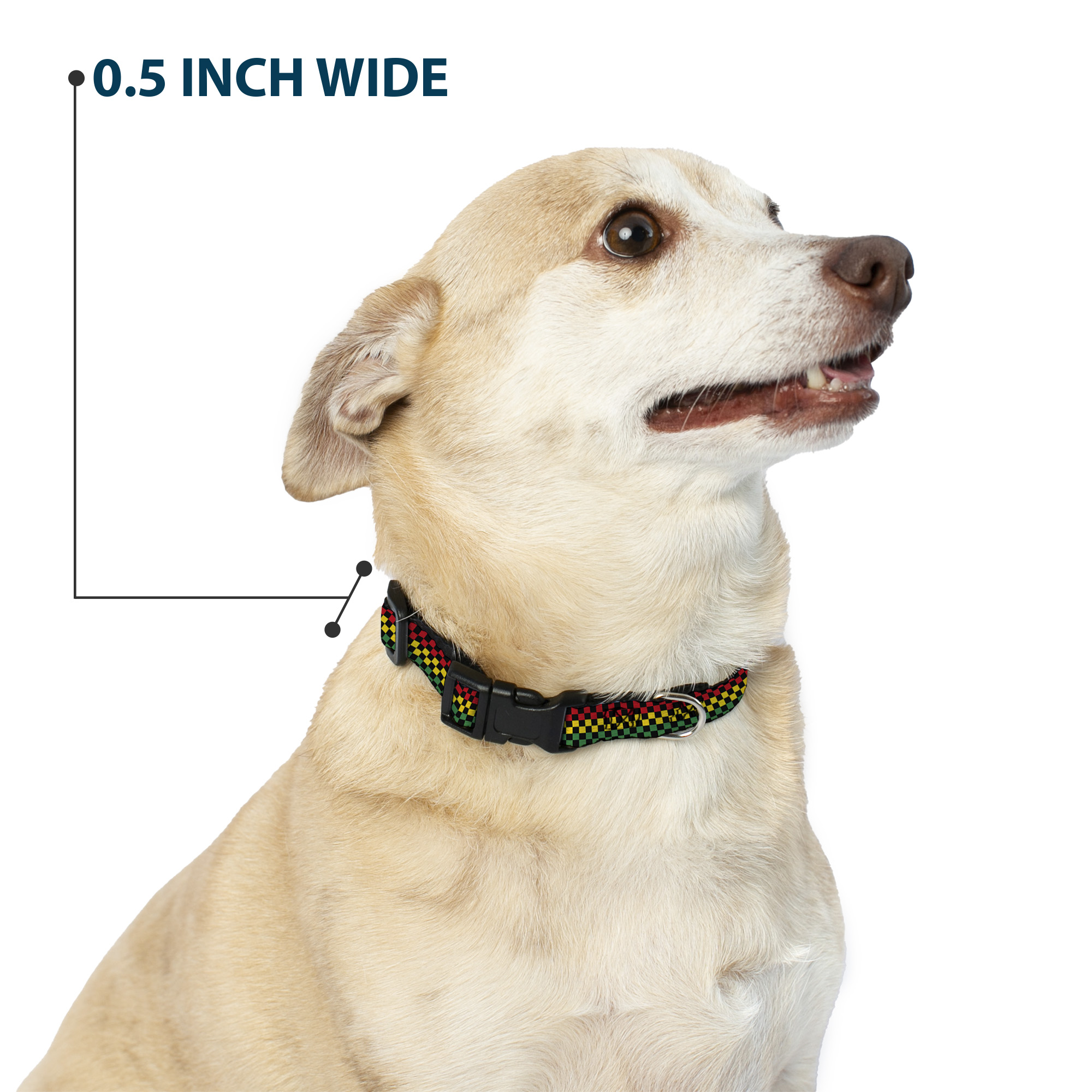 Plastic Clip Collar Checker Black/Rasta Medium 11-16.5"