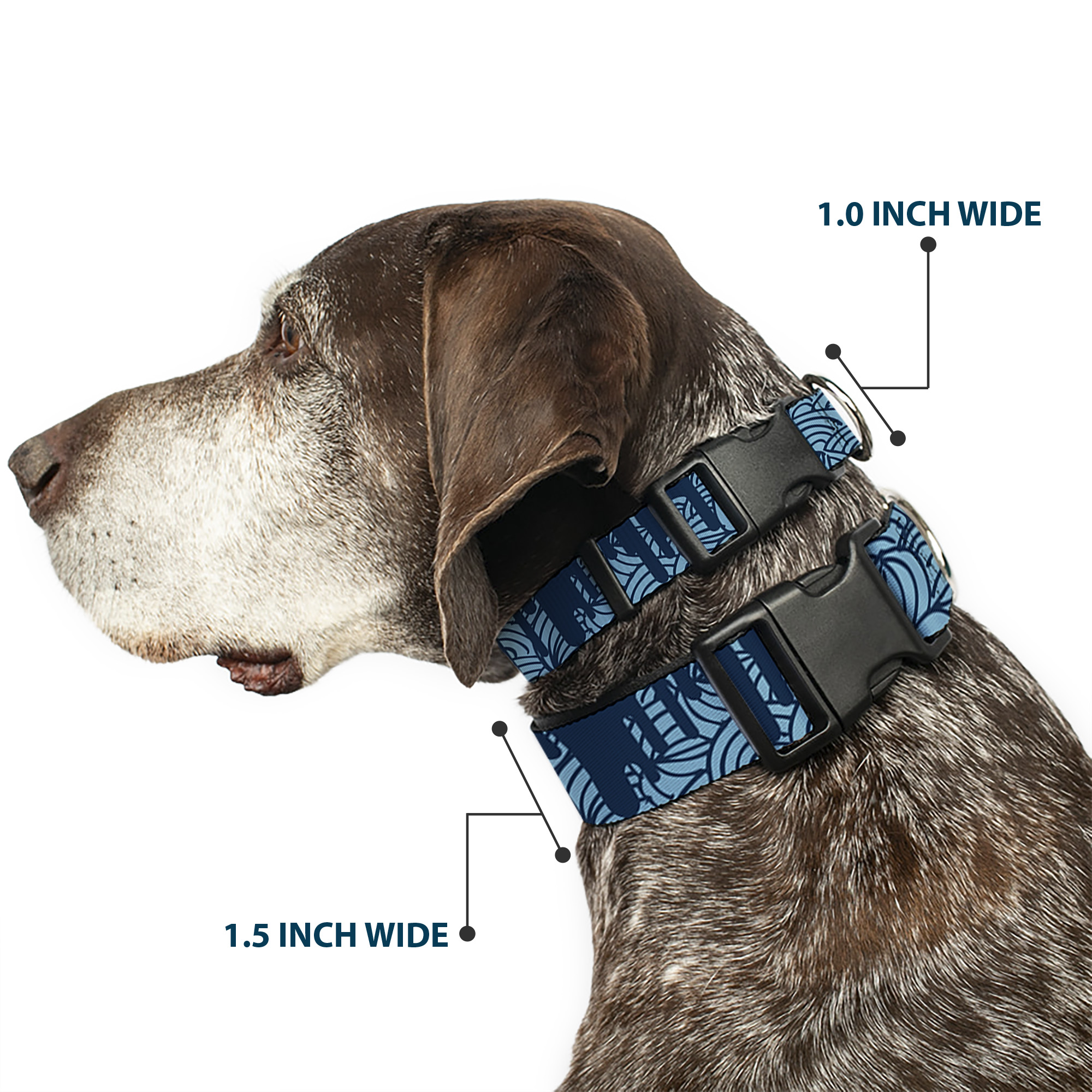 Plastic Clip Collar Doodle1/Paint Drips Blues Medium 11-16.5"