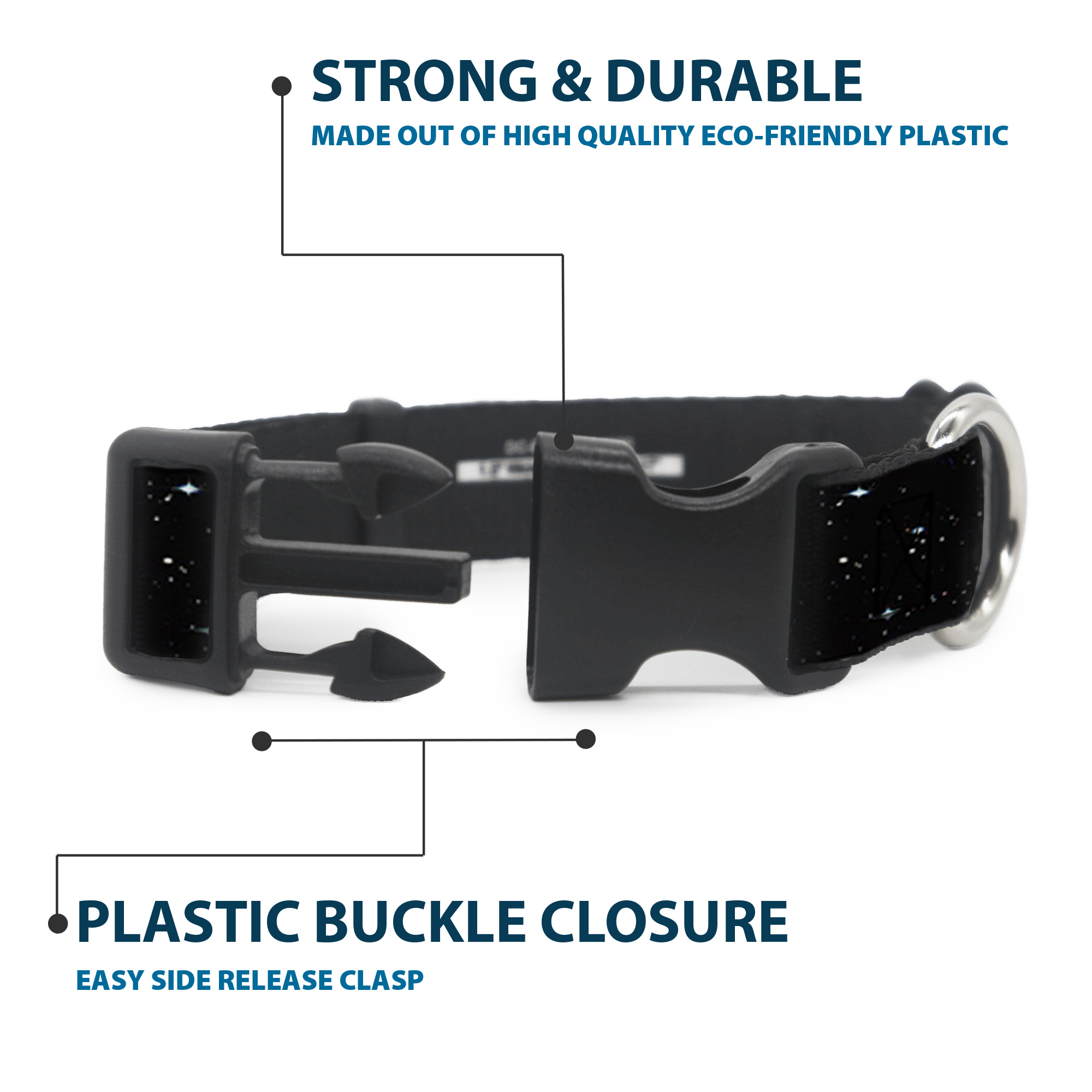 Plastic Clip Collar Deep Space2 Black/White Medium 11-16.5"