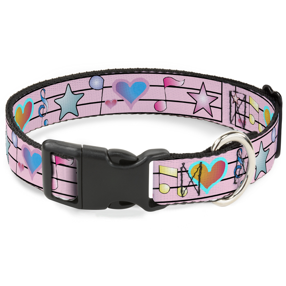 Plastic Clip Collar Music Notes Pink NARROW-Medium 8.5-12"