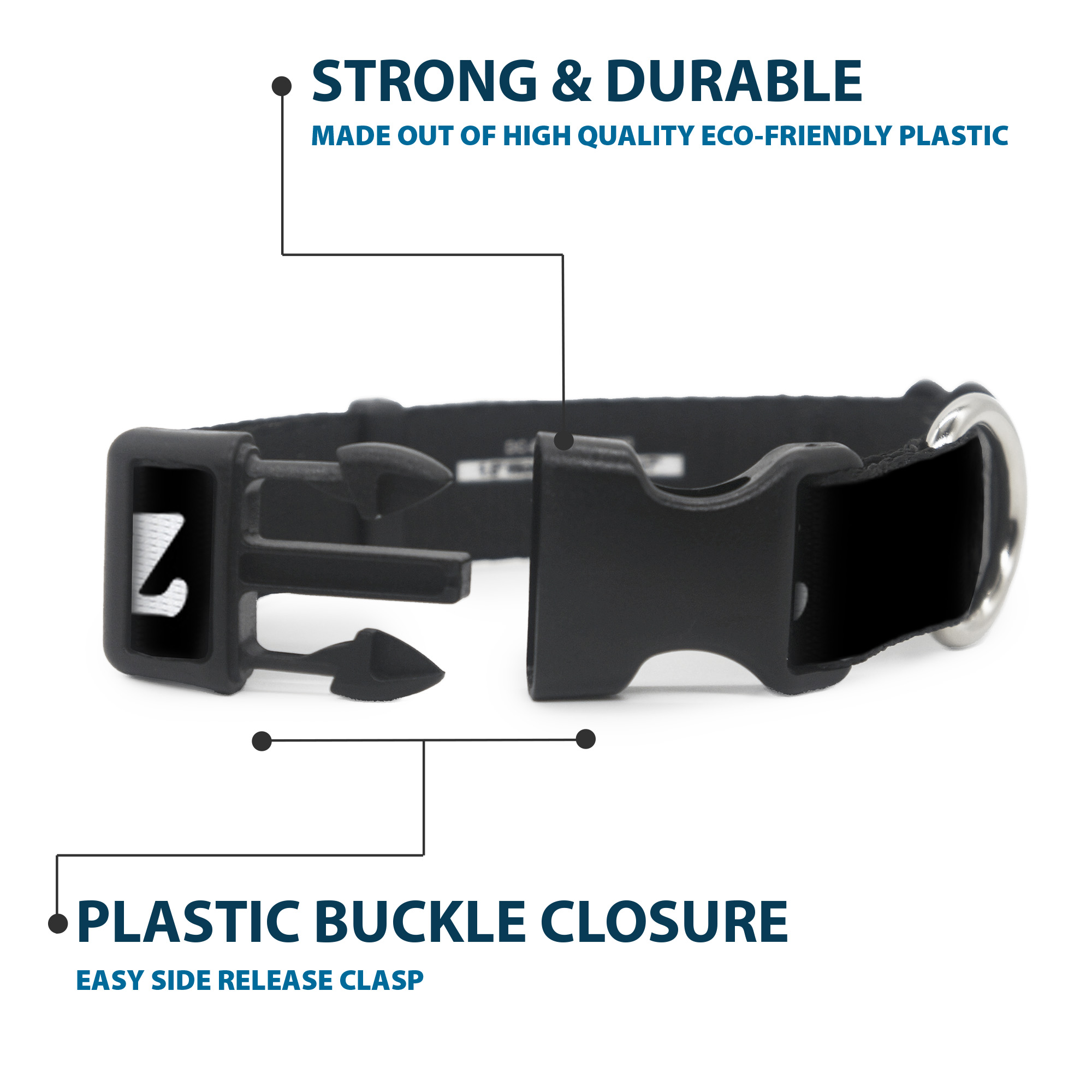 Plastic Clip Collar STEEZ Black/White NARROW-Small 7-8.5"