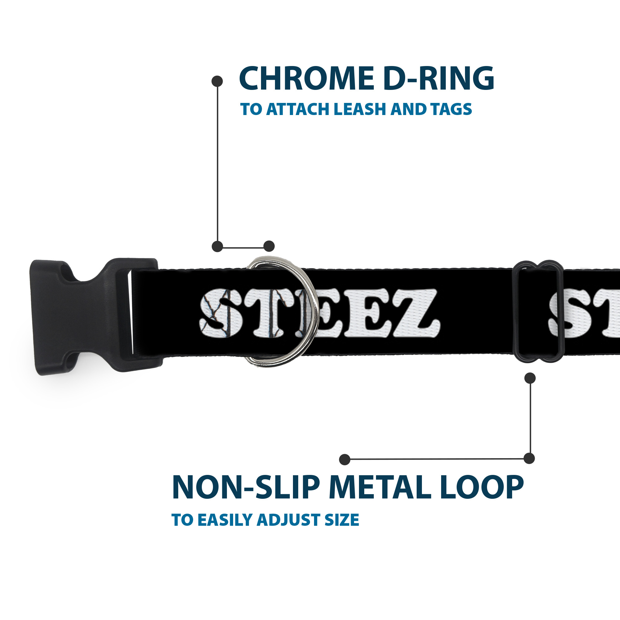 Plastic Clip Collar STEEZ Black/White NARROW-Small 7-8.5"