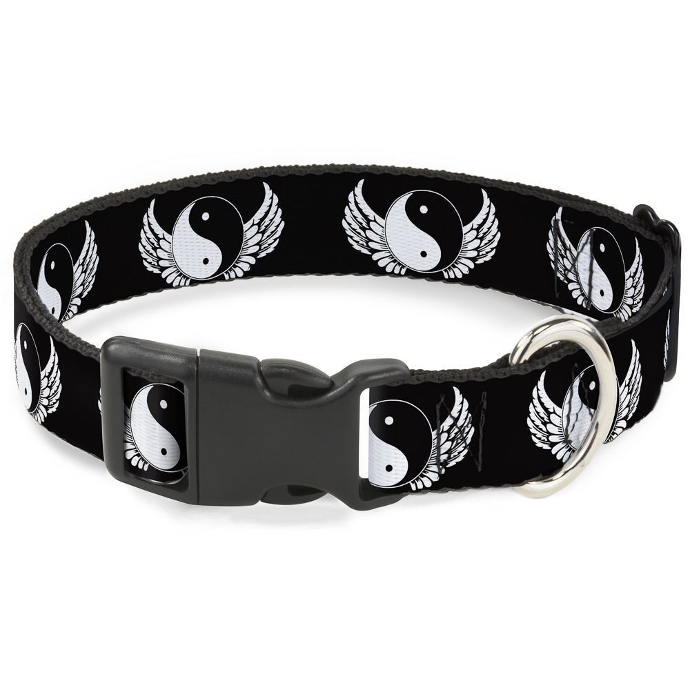 Plastic Clip Collar Yin Yang w/Wings Black/White NARROW-Medium 8.5-1 (US IMPORT)