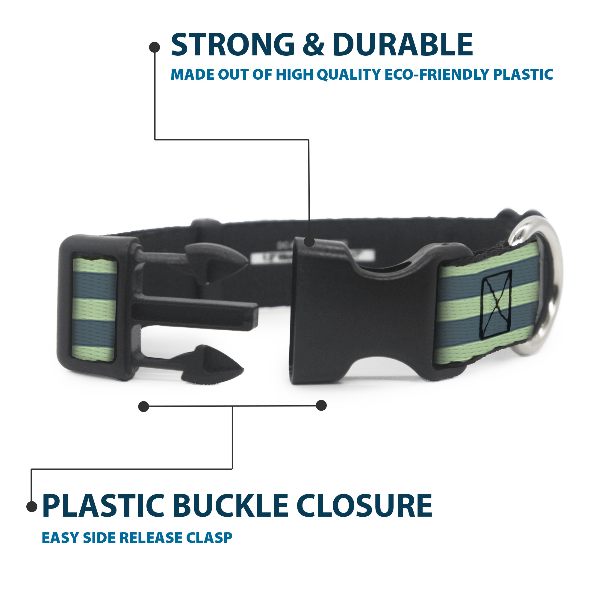 Plastic Clip Collar Stripes Pastel Green/Olive NARROW-Large 9.5-14.5 (US IMPORT) - Produktbild 4