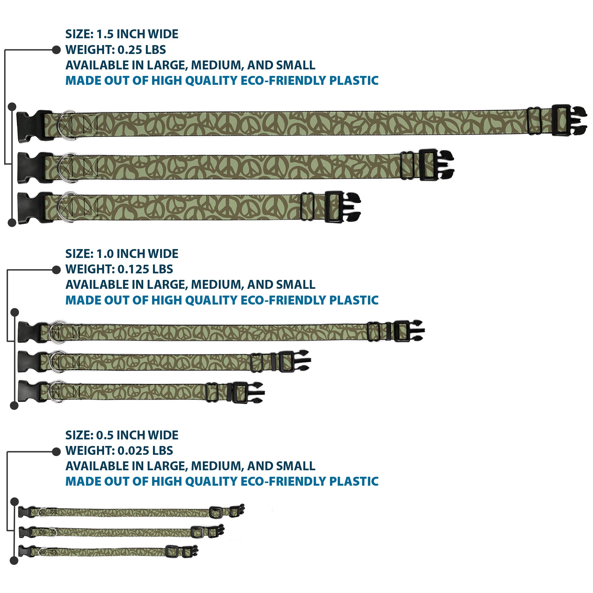 Plastic Clip Collar Peace Sage/Olive Large 15-24"