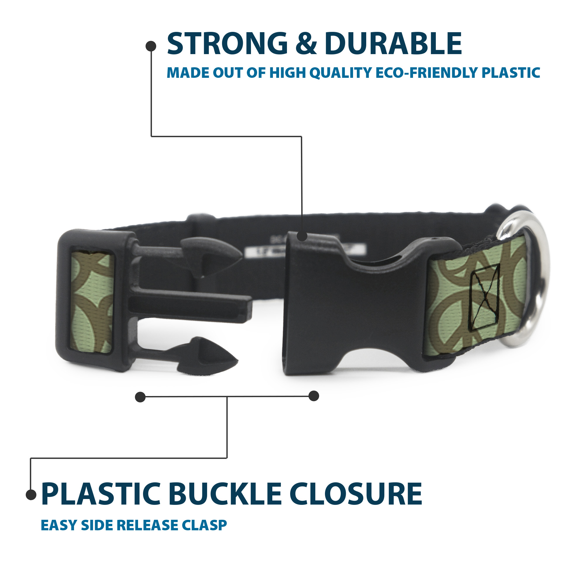 Plastic Clip Collar Peace Sage/Olive Large 15-24"
