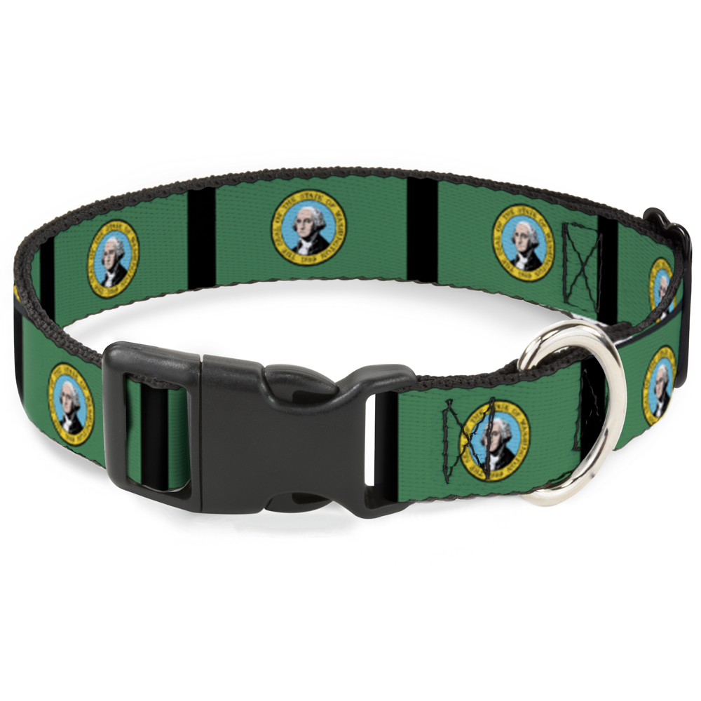 Plastic Clip Collar Washington Flags/Black Large 15-24"