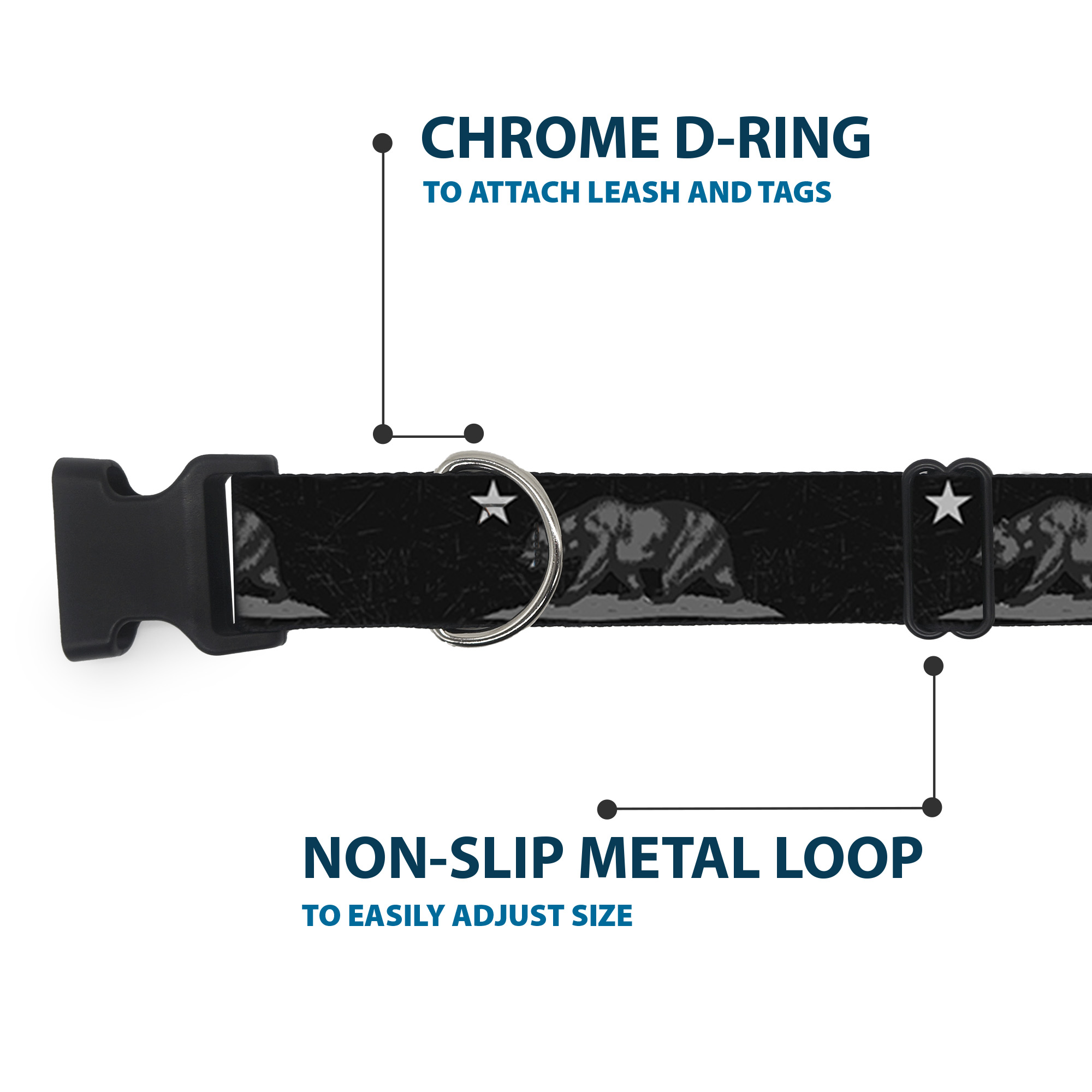 Plastic Clip Collar Cali Bear Black/Grays Medium 11-16.5"