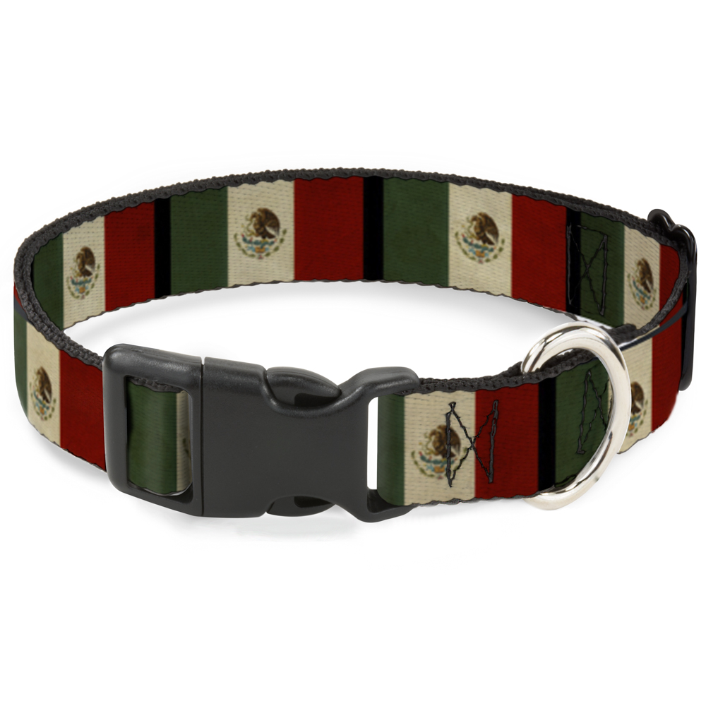 Plastic Clip Collar Mexico Flag Distressed Medium 11-16.5"
