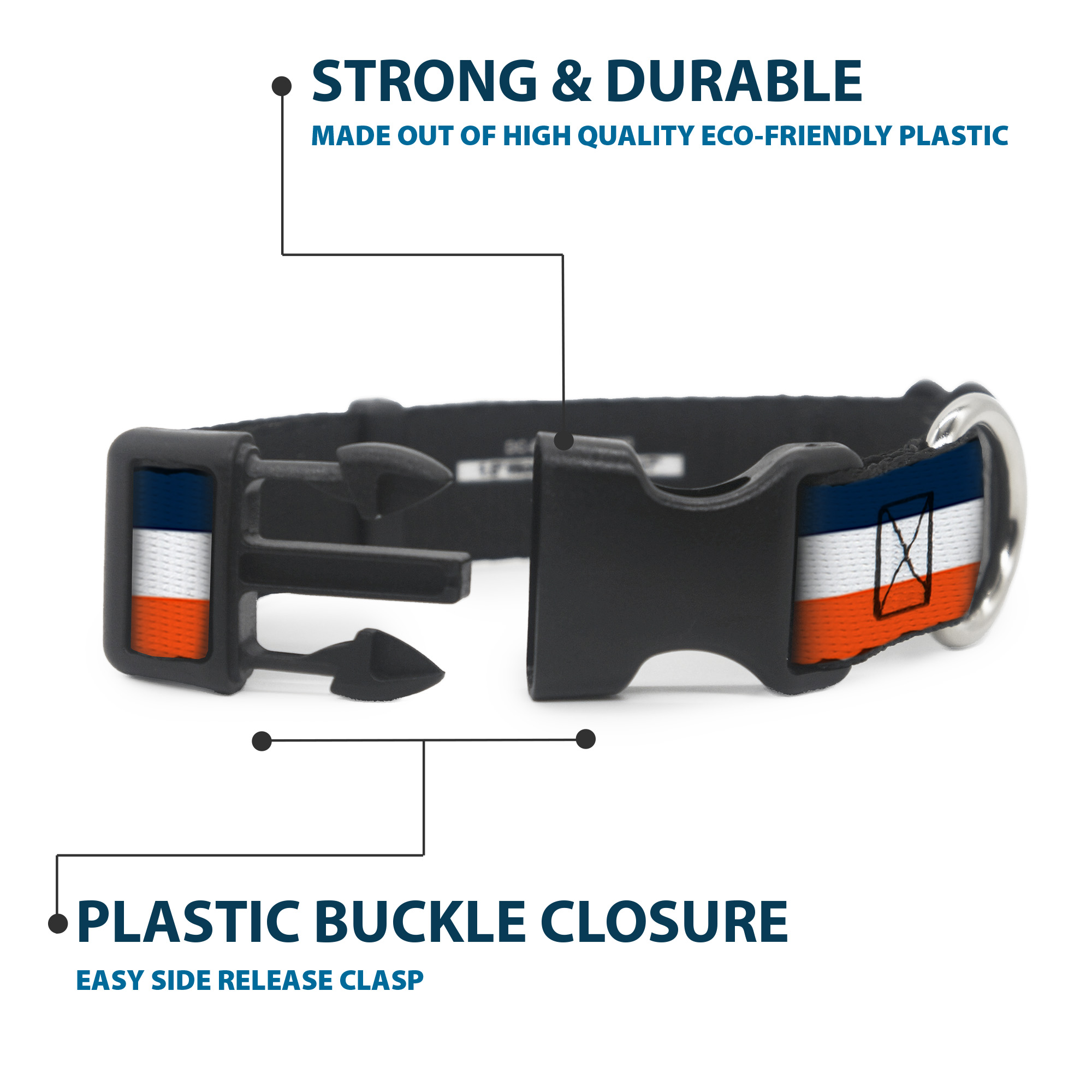 Plastic Clip Collar Stripe Navy/White/Orange NARROW-Medium 8.5-12"