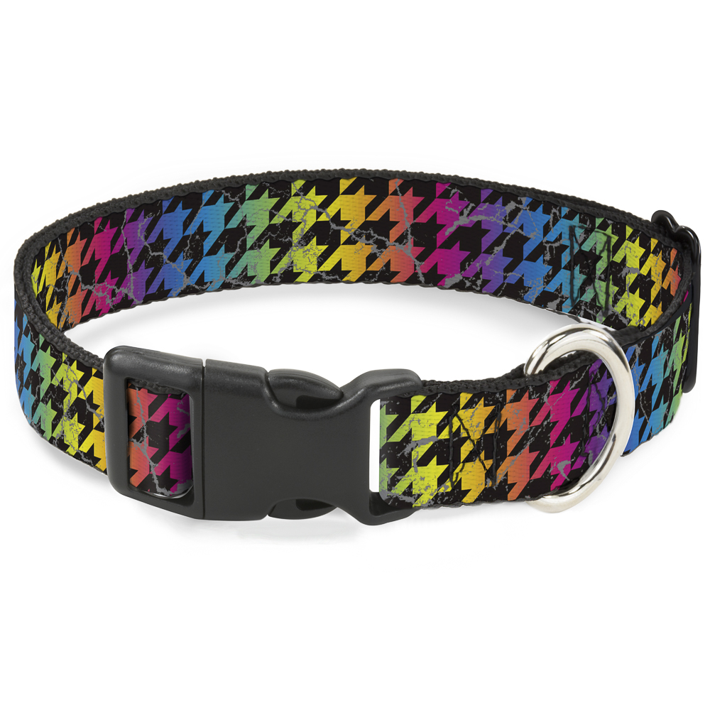 Plastic Clip Collar Houndstooth Black/Rainbow Small 9.5-13"