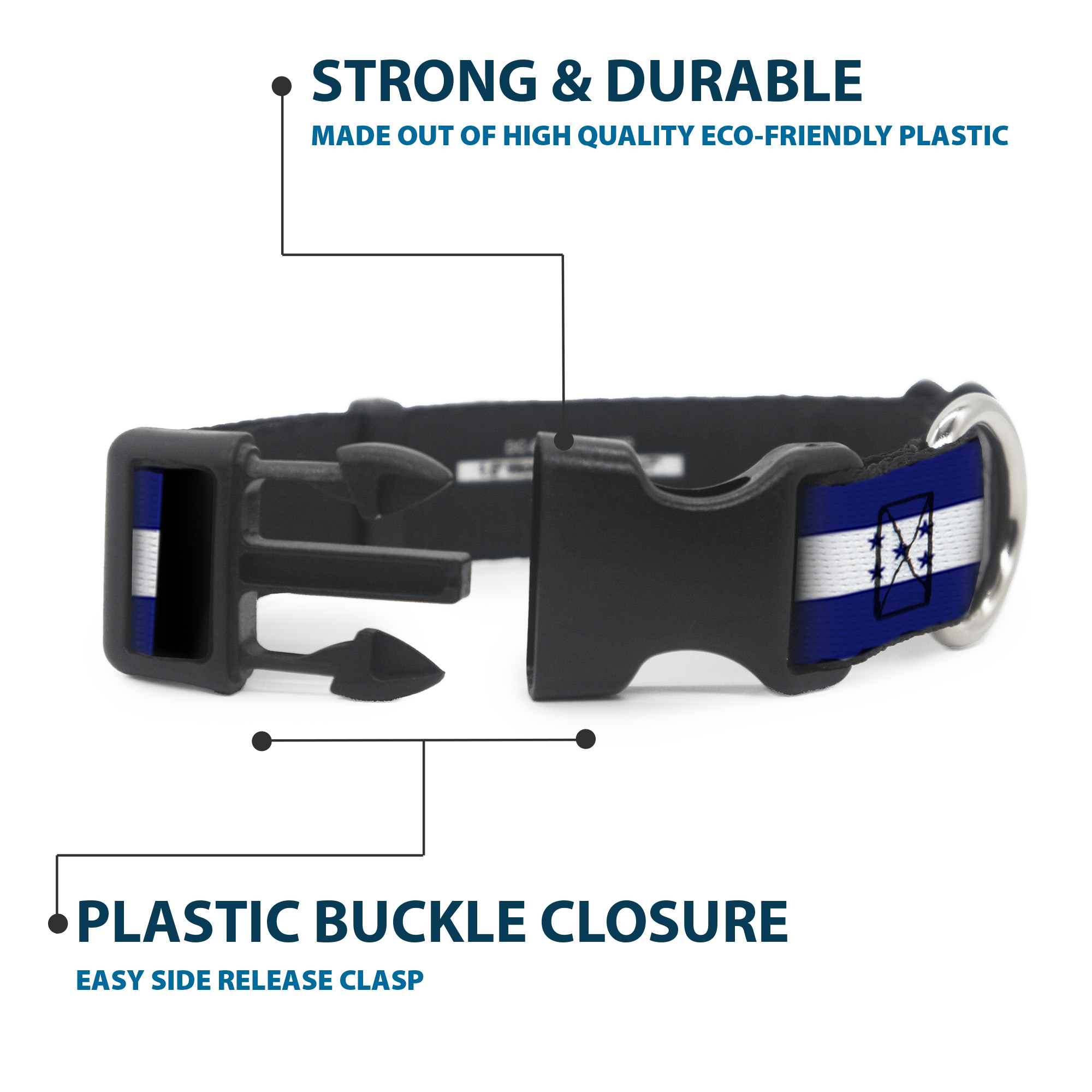 Plastic Clip Collar Honduras Flags NARROW-Medium 8.5-12"