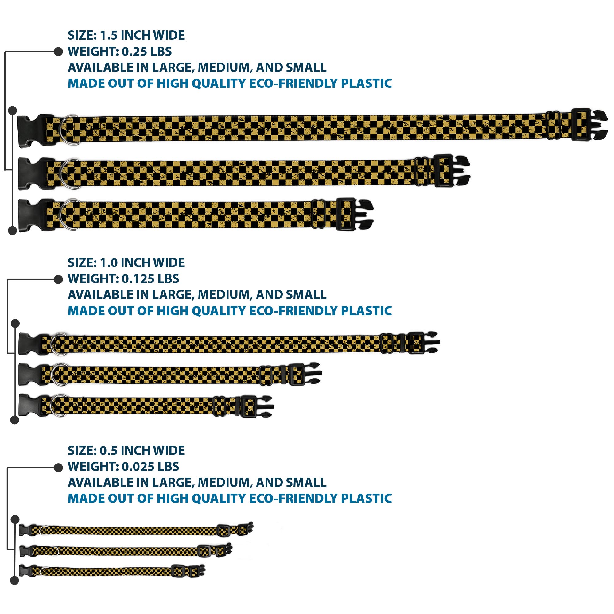 Plastic Clip Collar Checker Weathered Black/Yellow Small 9.5-13"
