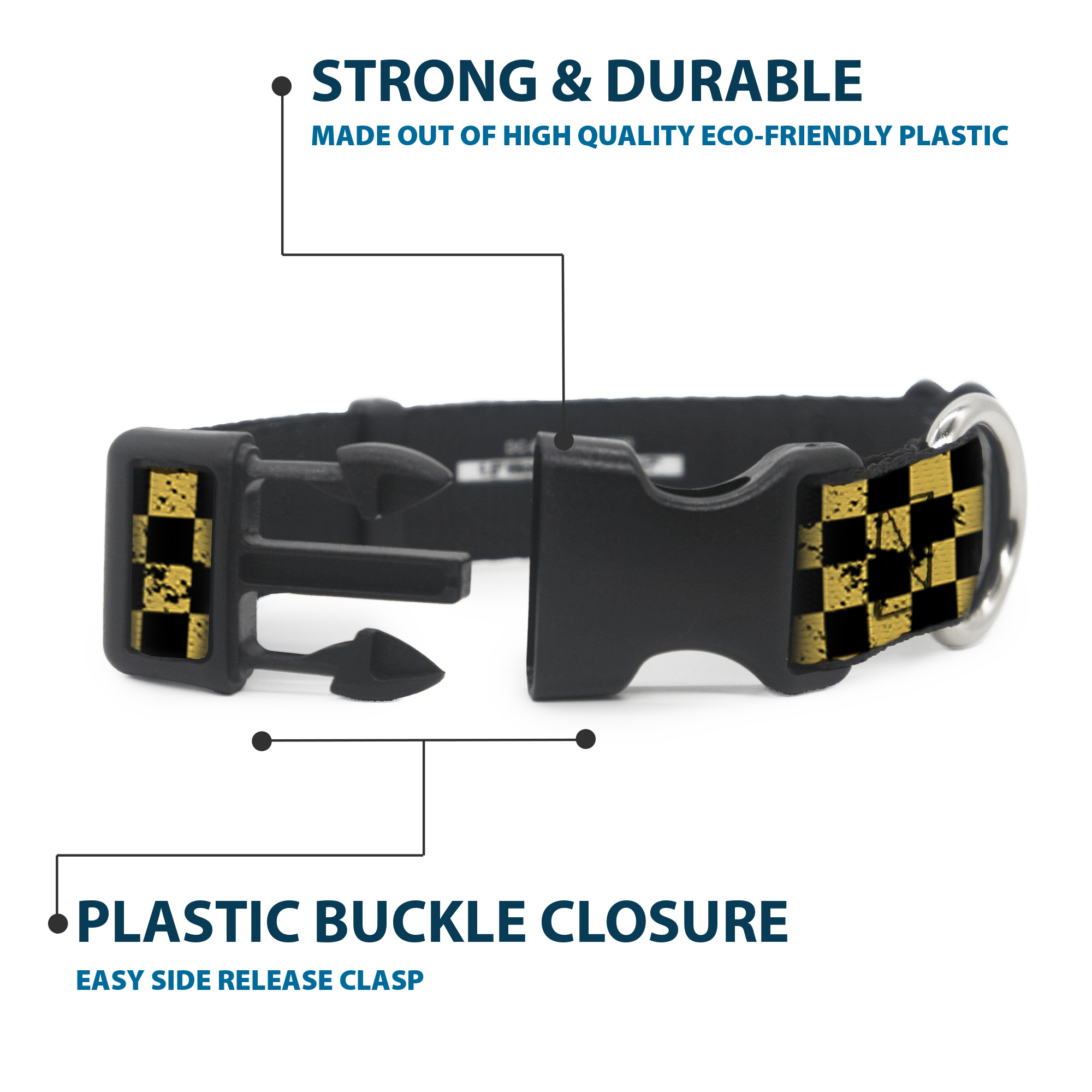 Plastic Clip Collar Checker Weathered Black/Yellow Small 9.5-13"