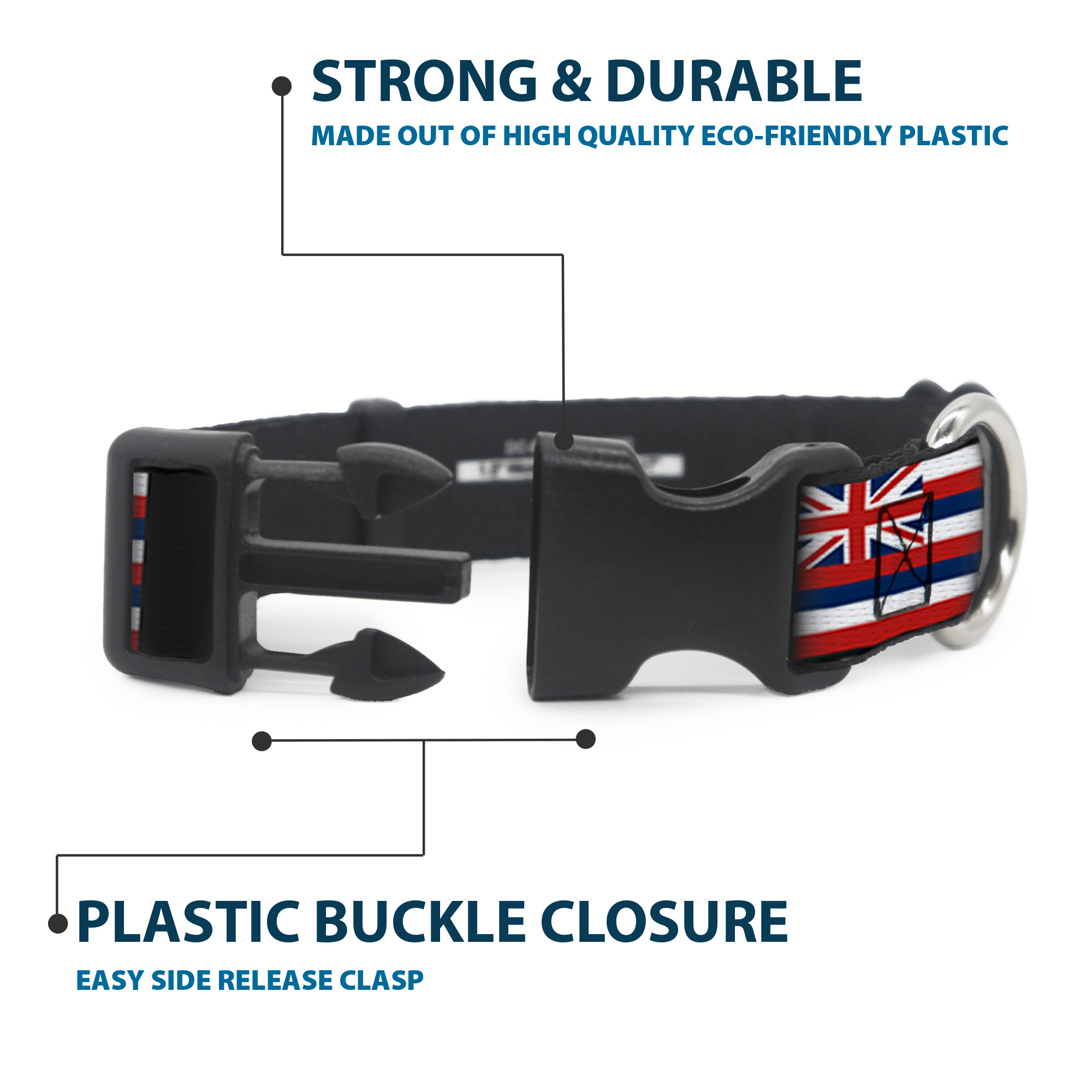 Plastic Clip Collar Hawaii Flags Small 9.5-13"