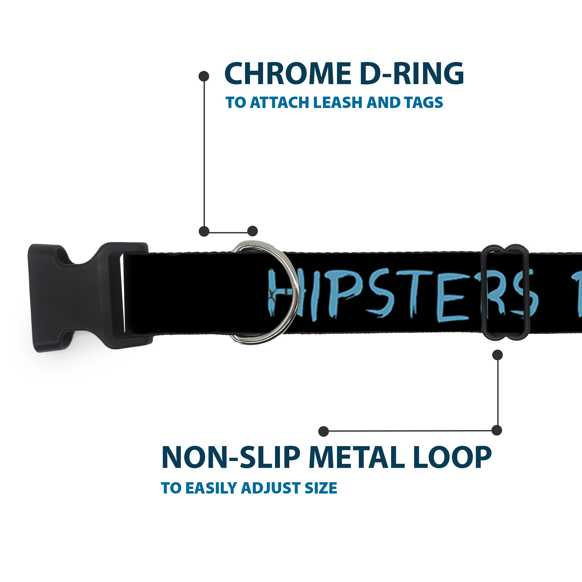 Plastic Clip Collar HIPSTERS RUIN EVERYTHING Black/Blue Medium 11-16.5"