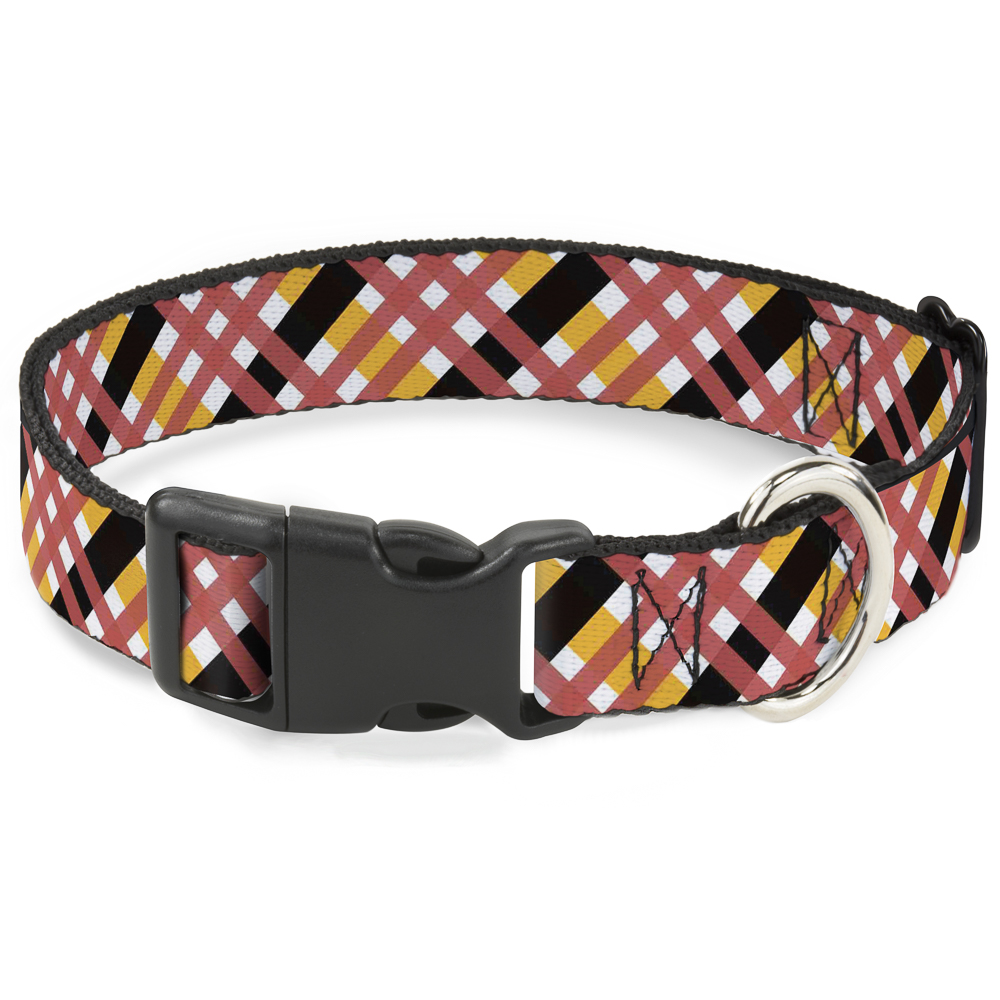 Plastic Clip Collar Plaid X White/Gold/Black/Pink Large 15-24"" (US IMPORT)