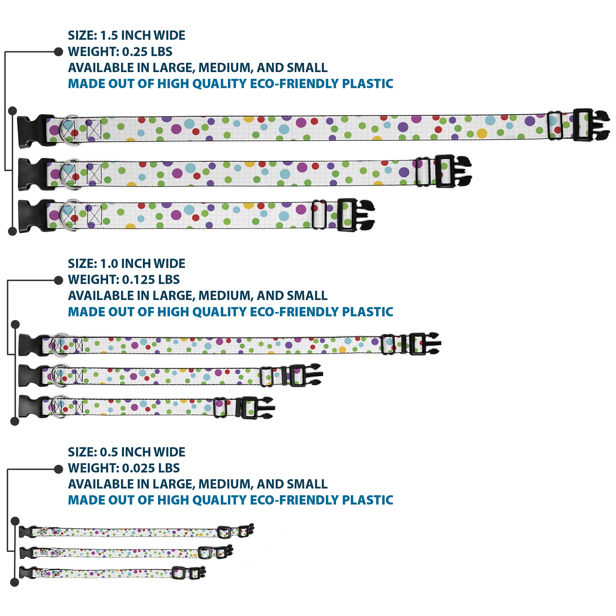 Plastic Clip Collar Dots/Grid White/Gray/Multi Color Large 15-24"