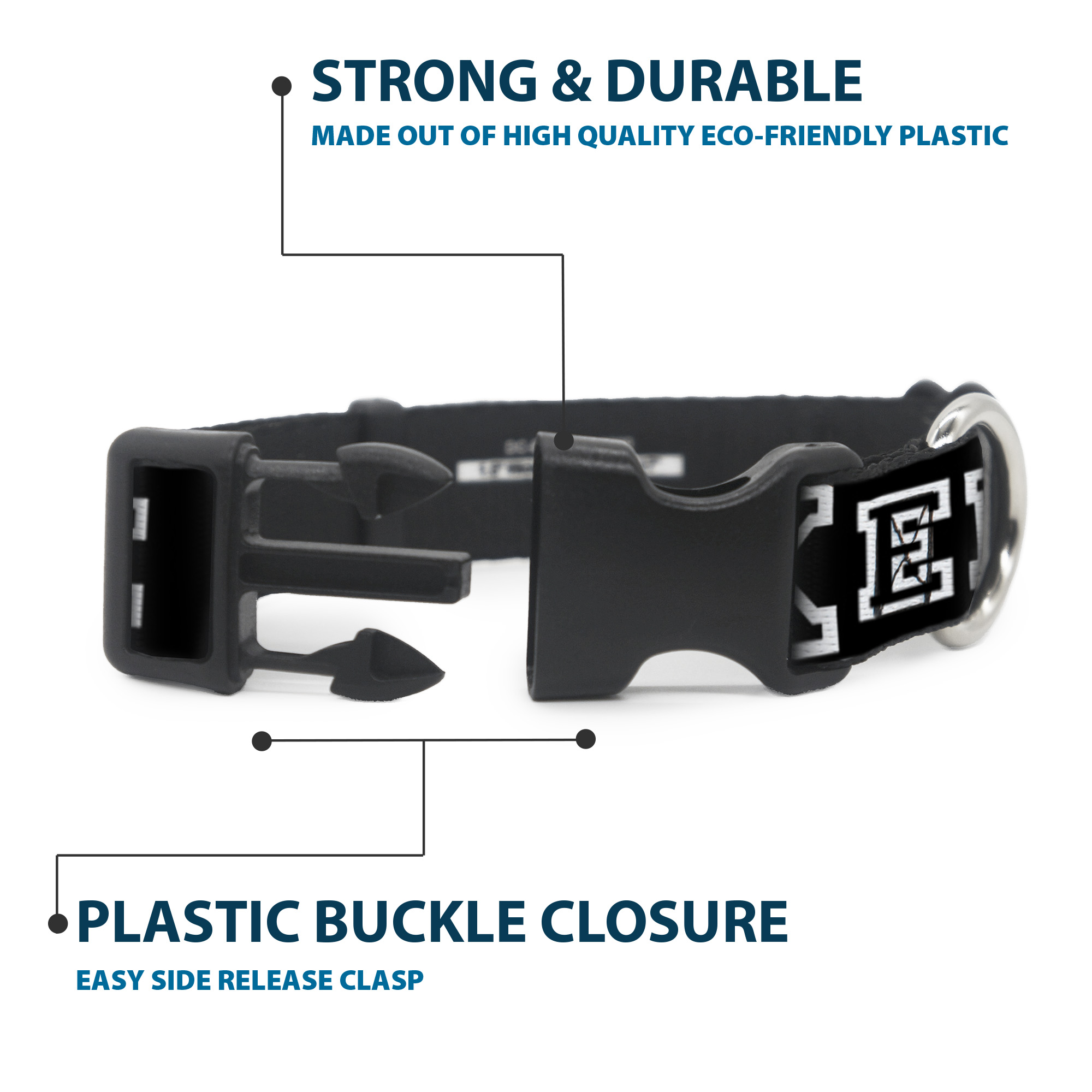 Plastic Clip Collar STRAIGHT EDGE Black/White Small 9.5-13"