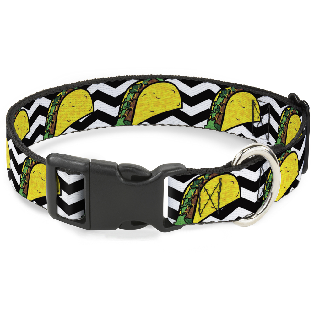 Plastic Clip Collar Taco/Chevron Black/White Large 15-24"