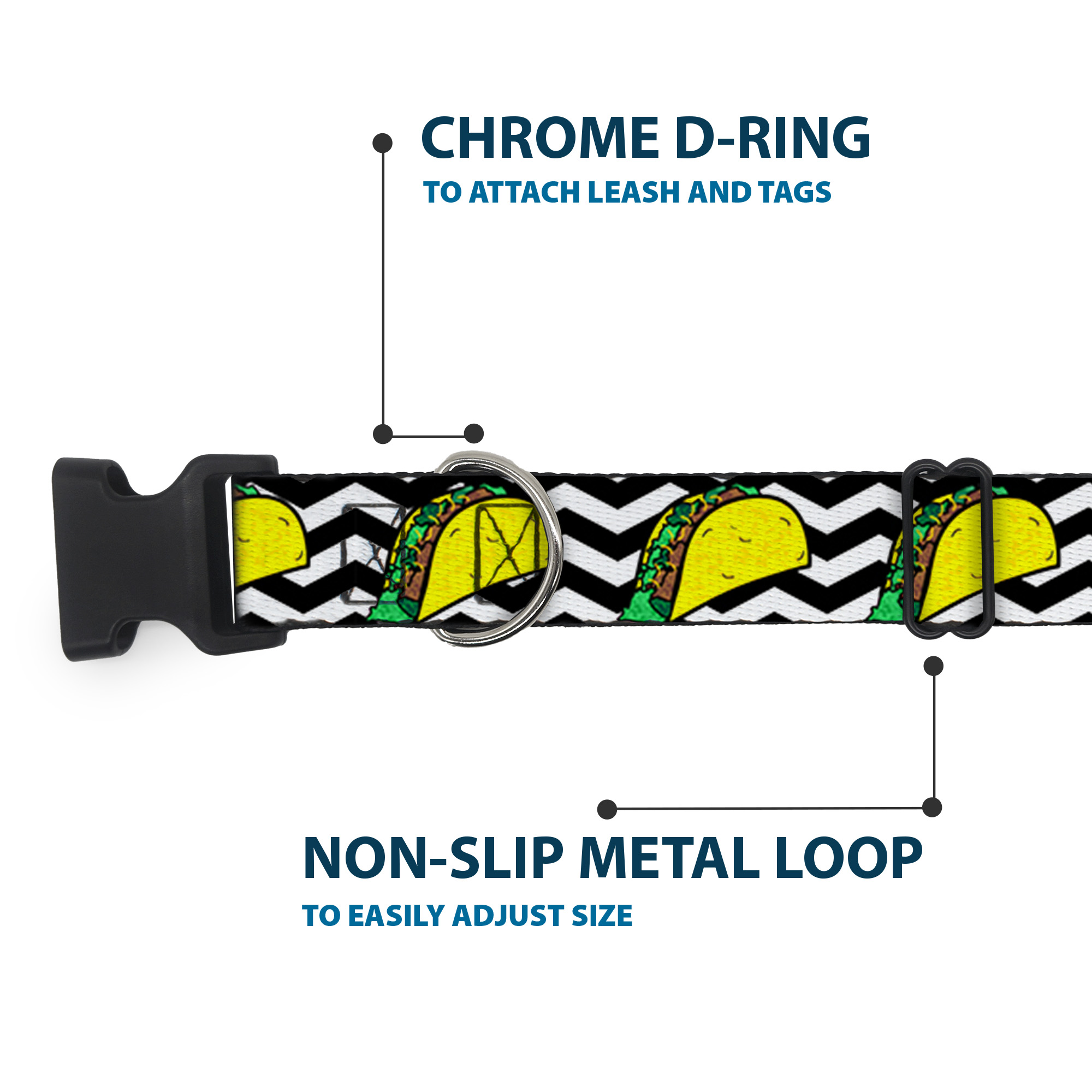 Plastic Clip Collar Taco/Chevron Black/White Large 15-24"