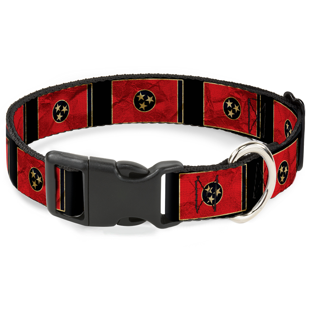 Plastic Clip Collar Tennessee Flag/Black Distressed Medium 11-16.5"