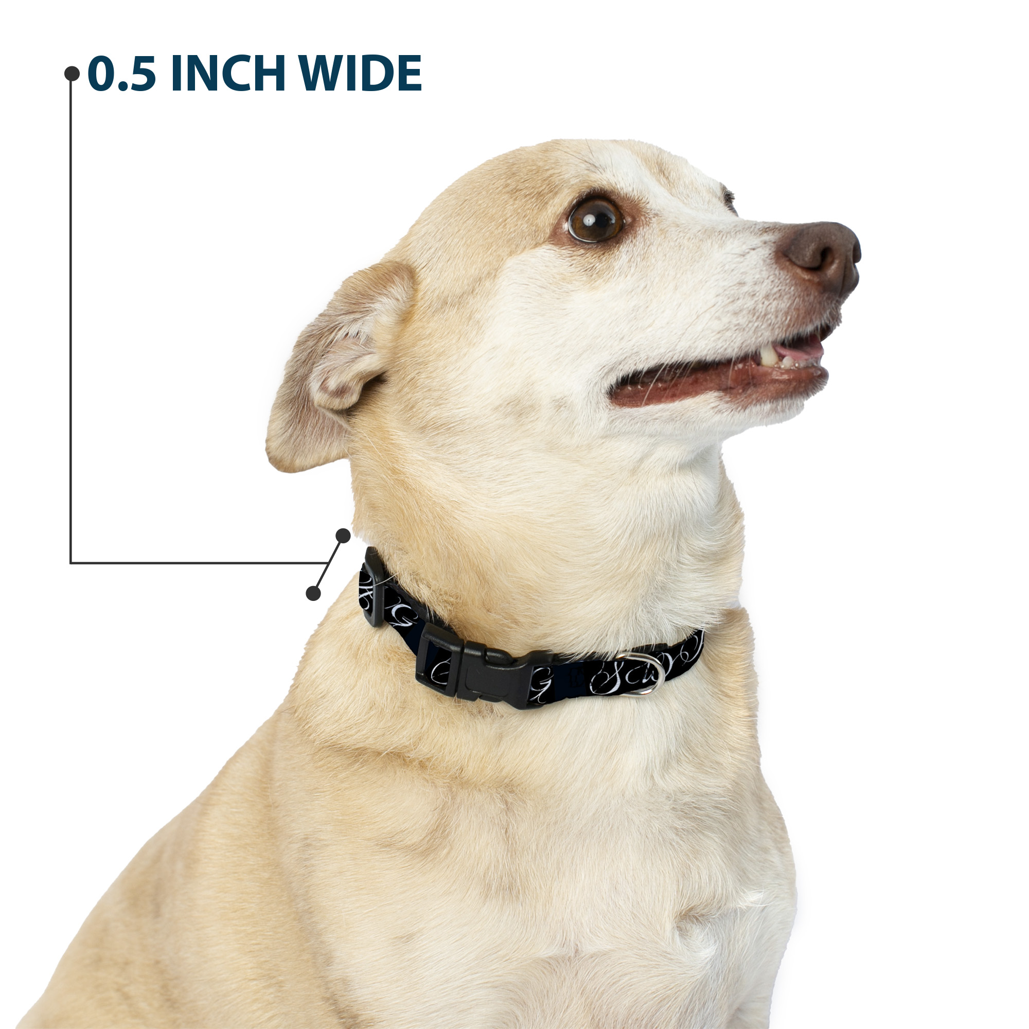 Plastic Clip Collar SWAG Script Black/White NARROW-Small 7-8.5"