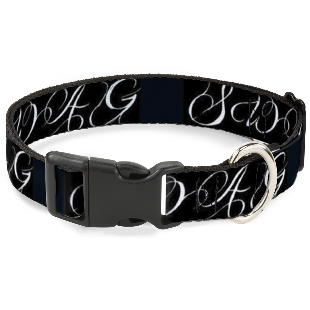Plastic Clip Collar SWAG Script Black/White NARROW-Small 7-8.5"