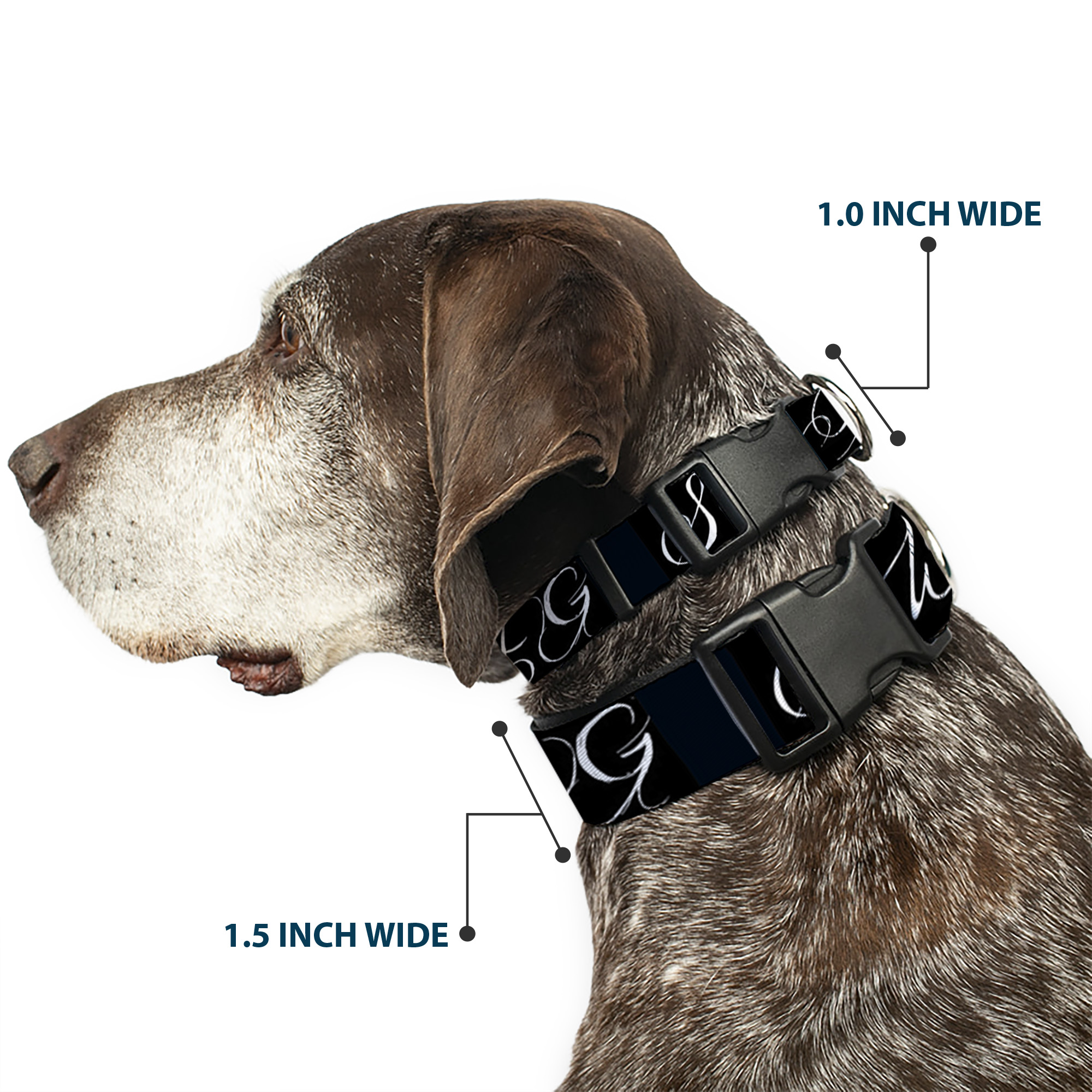 Plastic Clip Collar SWAG Script Black/White NARROW-Small 7-8.5"